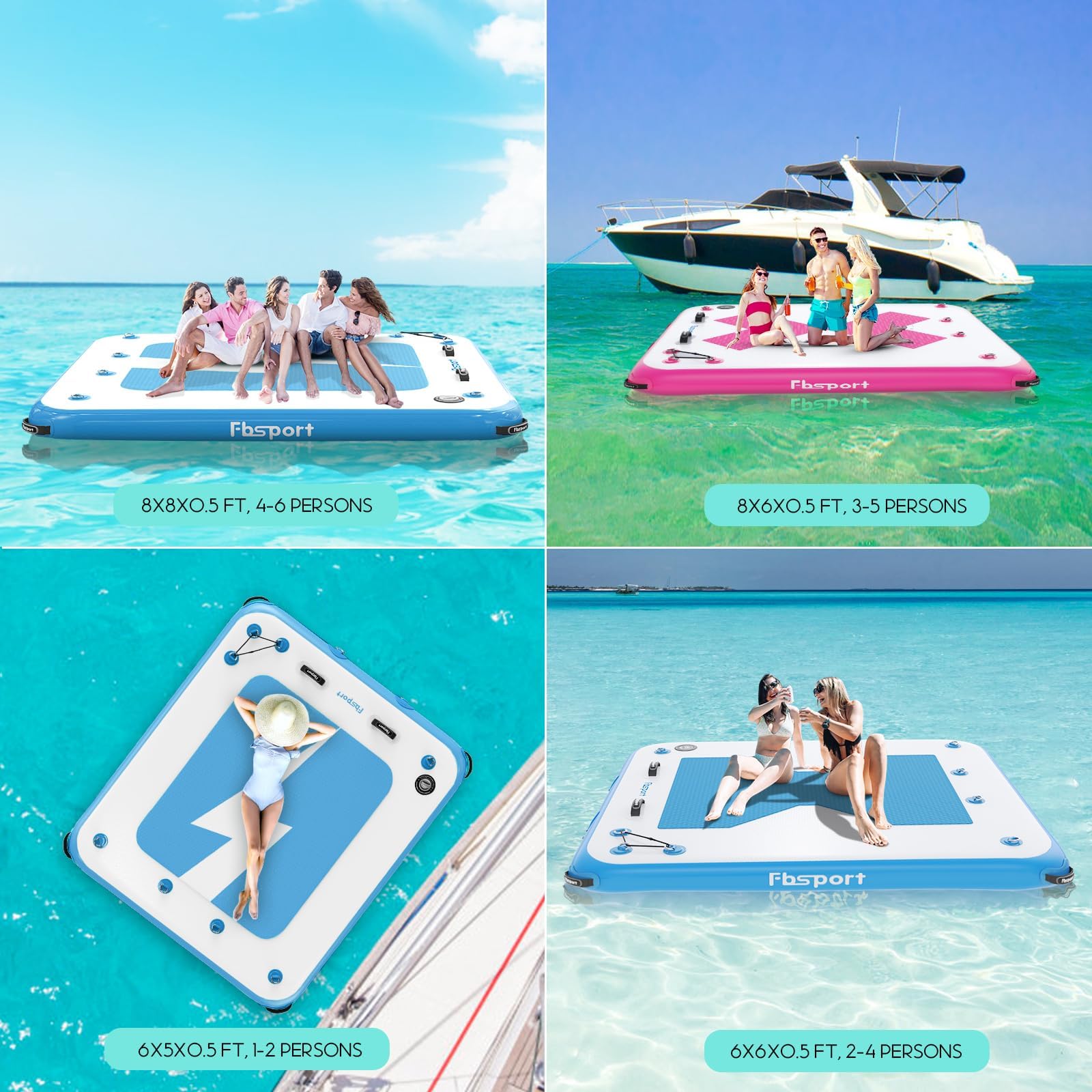 FBSPORT Plateforme Gonflable Flottante - Tapis d’Eau pour Plusieurs Personnes, Île Flottante avec Surface Antidérapante et Sac de Transport, Plateforme de Bain pour Mer, Piscine et Lac