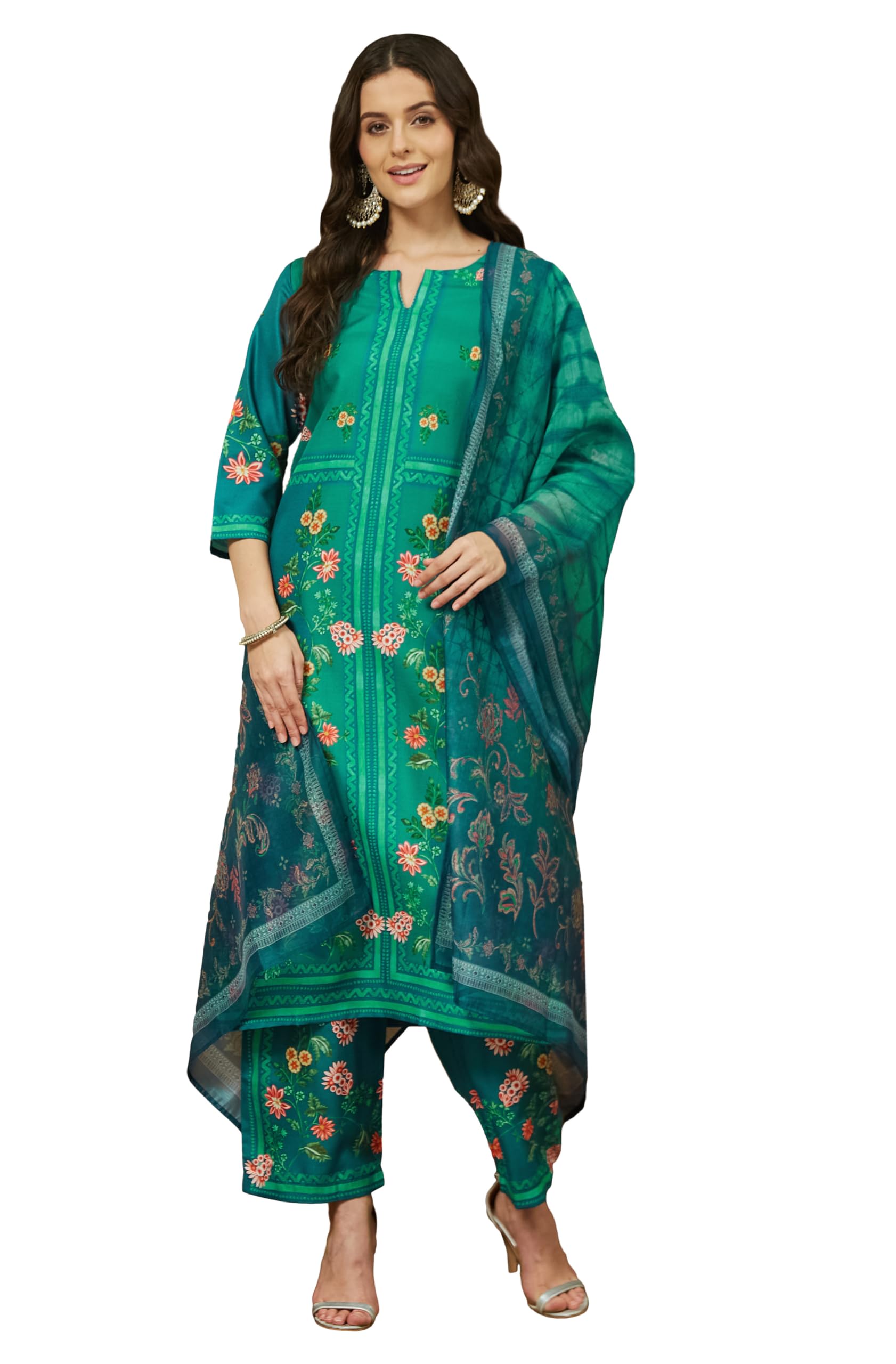 janasya Women's Cotton Blend Floral Printed Pakistani Straight Kurta Set-picture-19