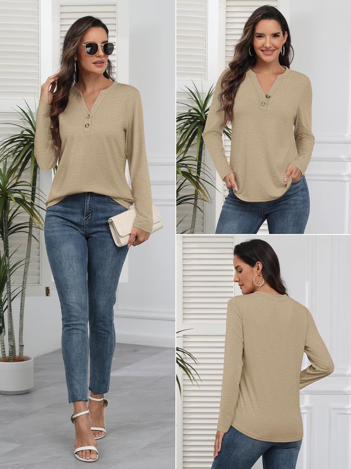 ATHMILE Long Sleeve Shirts for Women 2026 Fall Outfits Henley Dressy Casual Tops Trendy Blouses Cute T-Shirts Fashion Clothes - Image 3