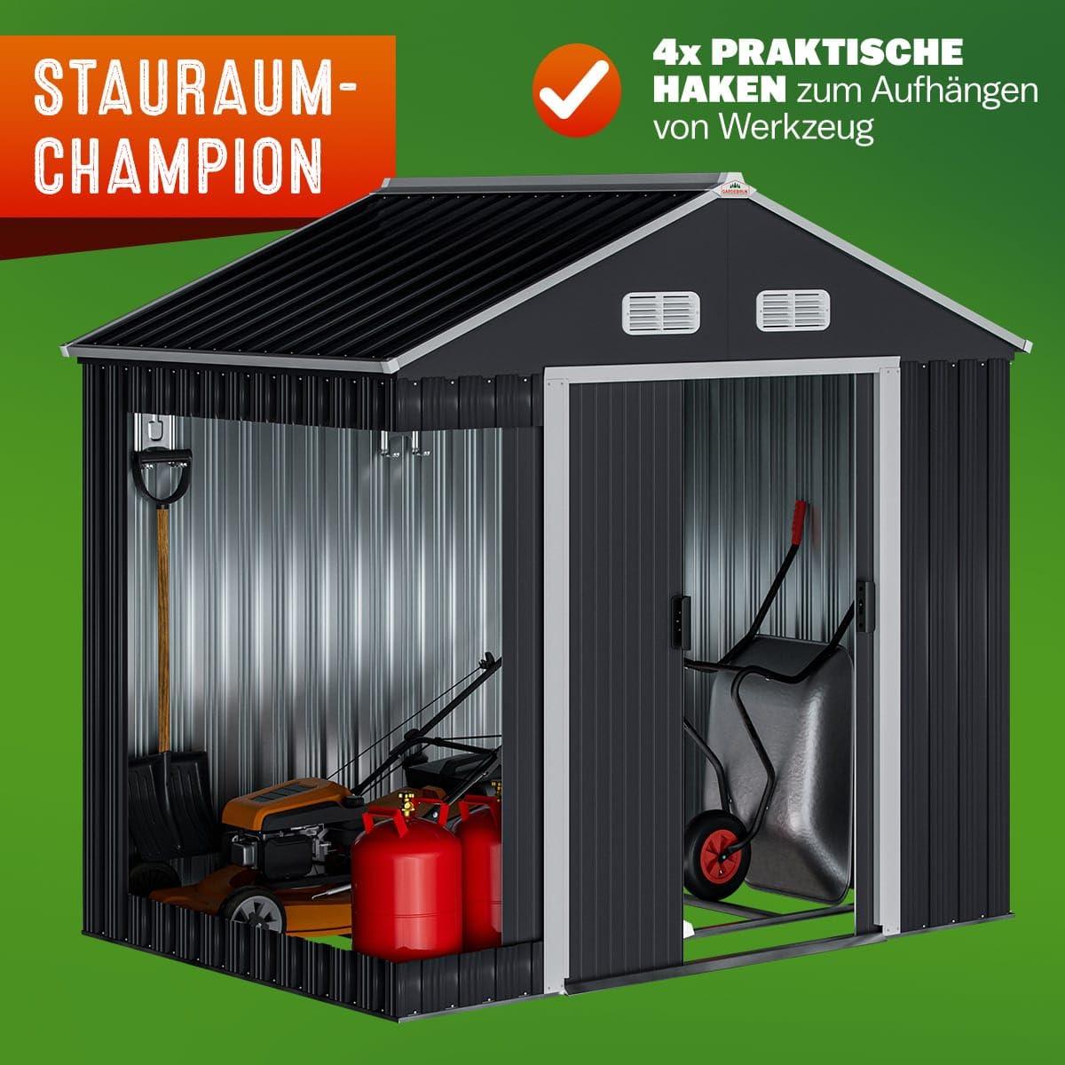 GARDEBRUK® XL Metall Gerätehaus 2m² 196x132x188cm Schiebetür Anthrazit Geräteschuppen