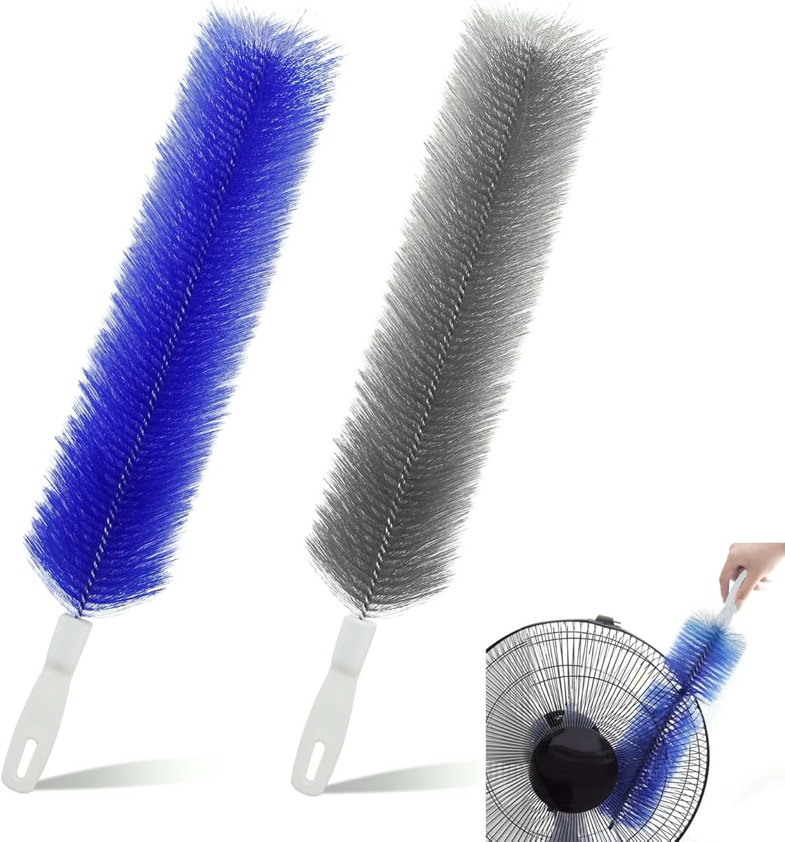 2 Pcs Cobweb Duster, Bendable Fan Duster, Plastic Fan Cleaner Brush,Microfiber Head Dusting Brush, Reusable Dust Remover for Air Conditioning Shutters,Ceiling Fan Blades,Air Vents, Curtains, Cars