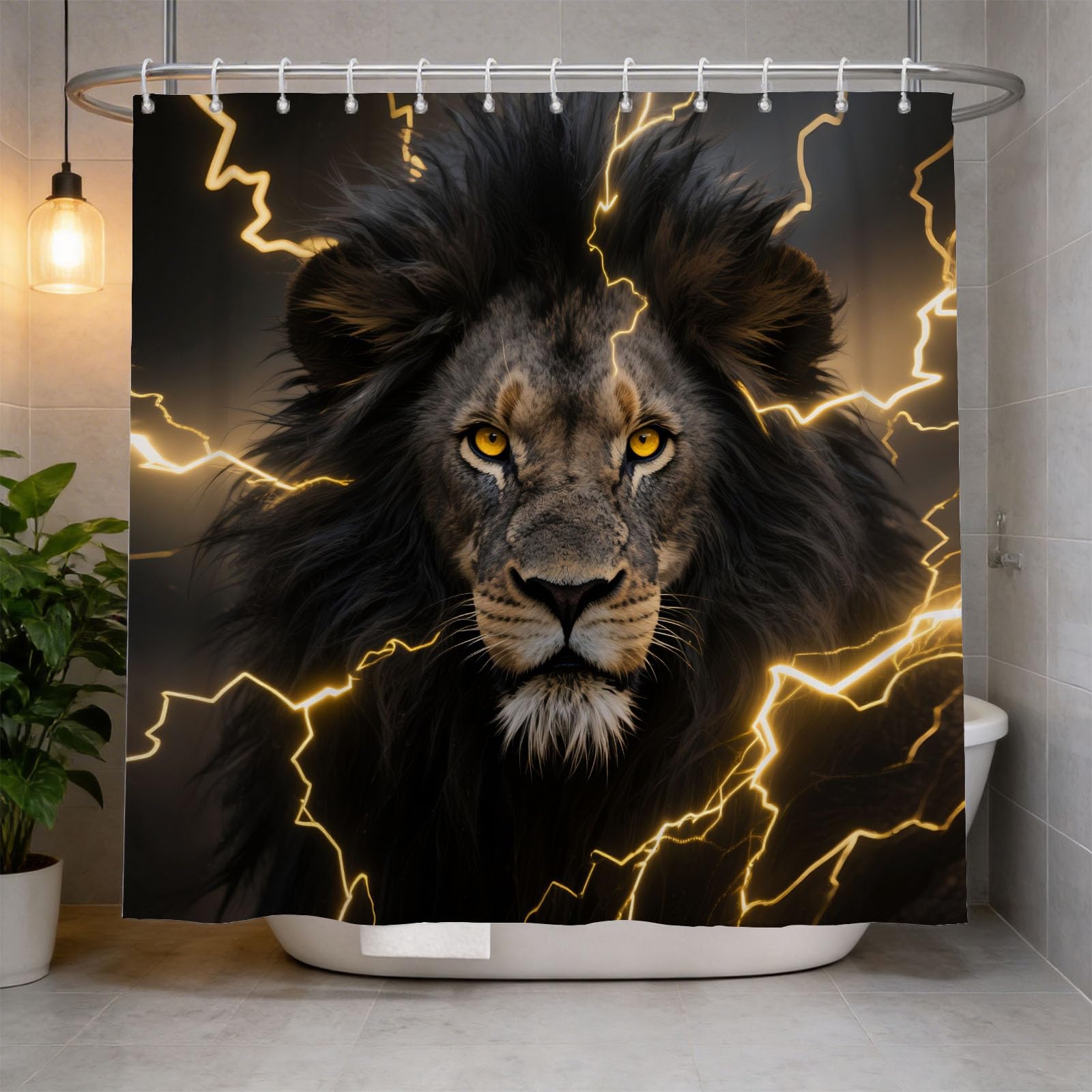 Hongduo 3D Lion Shower Curtain for Stalls Bathtubs Cool Bathroom Decor Shower Curtain Set Polyester Fabric Waterproof 200x200cm/79X79 Inch with Hooks