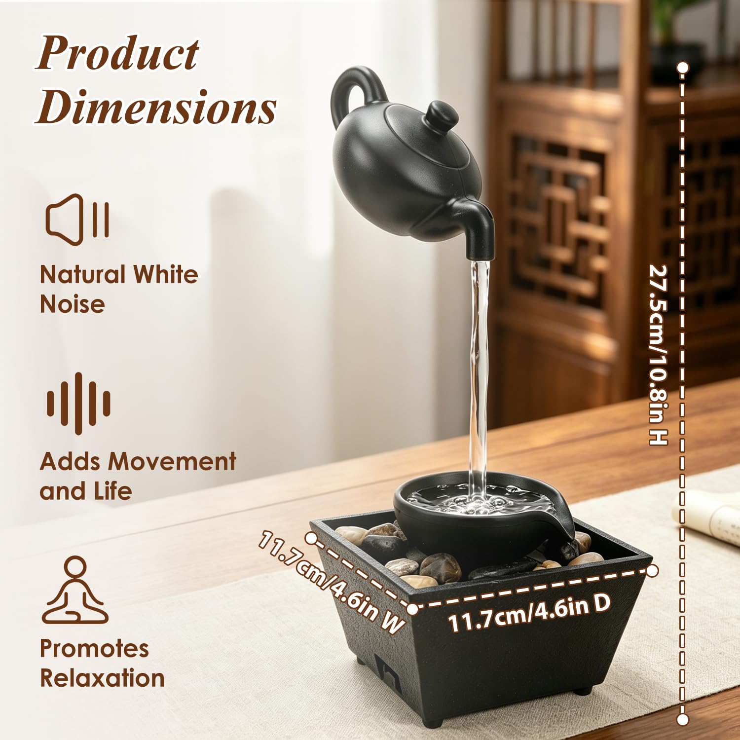 Fuente de agua flotante con luces LED, fuente de mesa zen interior con agua que fluye y piedras para decoración del hogar y la oficina