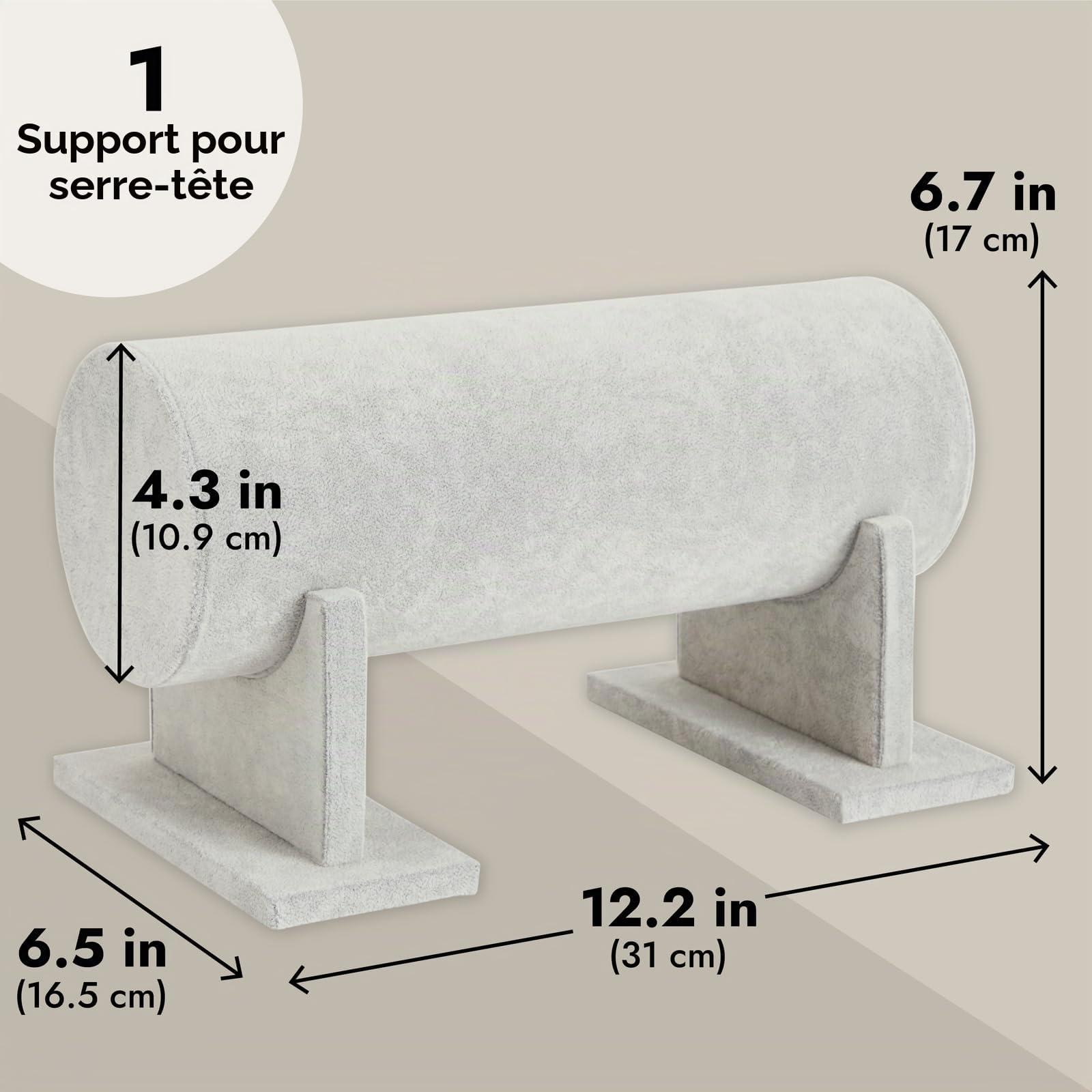 Support pour serre-tête en velours gris 30,5 x 18 cm
