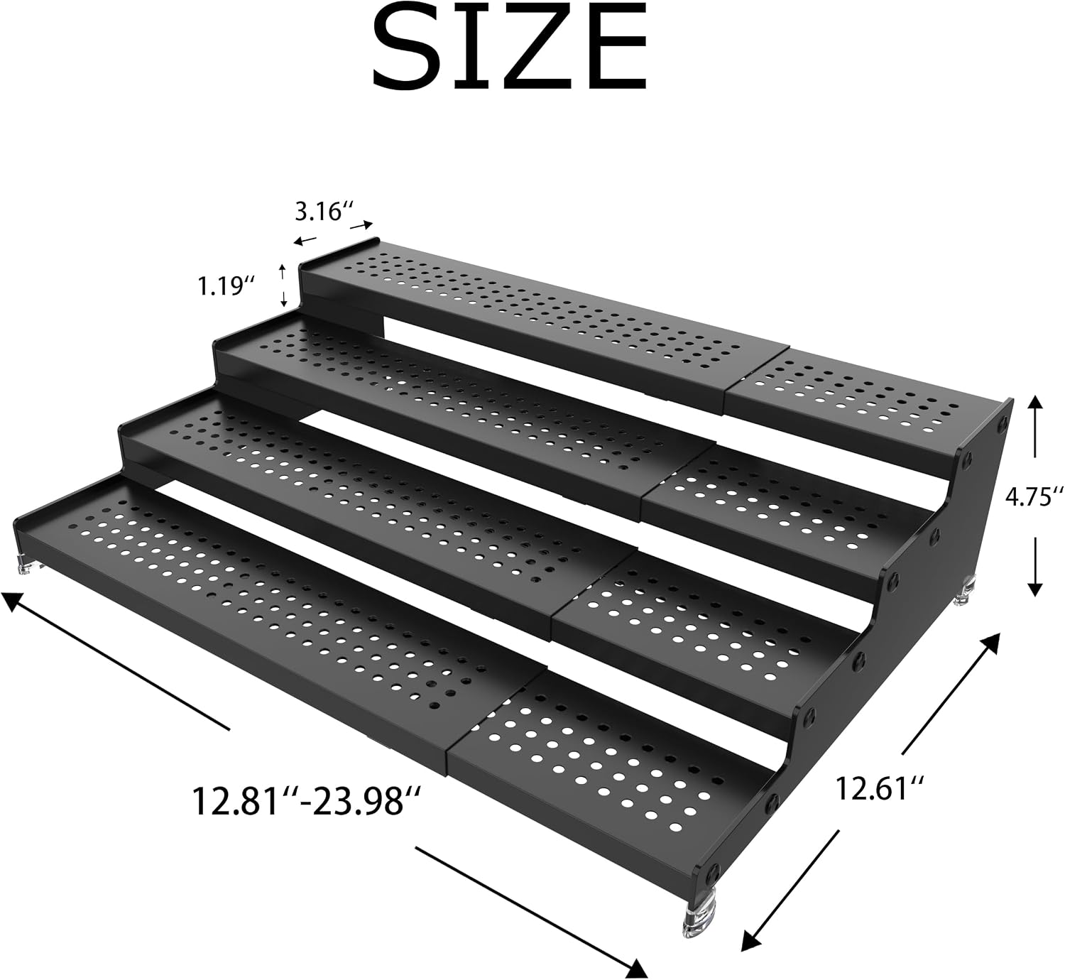 Expandable 4-Tier Spice Metal Shelf Rack, Black