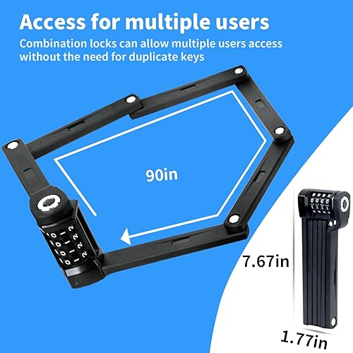 Miniatura 4 de Auto Care Cerradura de código plegable para bicicleta, cerradura plegable de combinación de 4 dígitos de acero de aleación gruesa de 35 pulgadas con