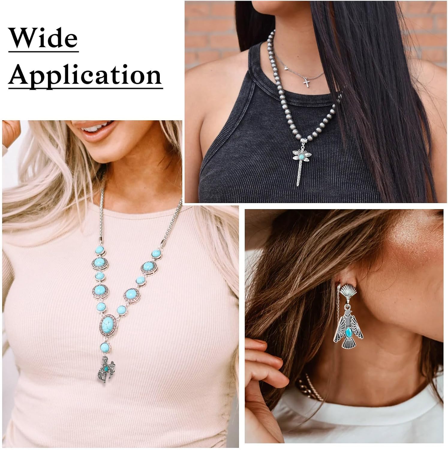 13Pcs Western Charms for Jewelry Making Turquoise Charms Tibetan Style Pendants Vintage Big Dangle for DIY Crafts Earrings Necklace Keychain Jewelry Making - Image 3