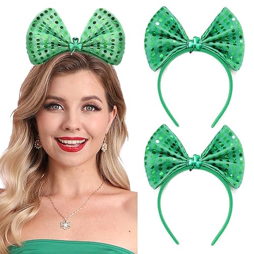 Miniatura 8 de DRESBE Diademas para el día de San Patricio con lazo de trébol verde accesorios para el cabello para mujeres y niñas 2 piezas B