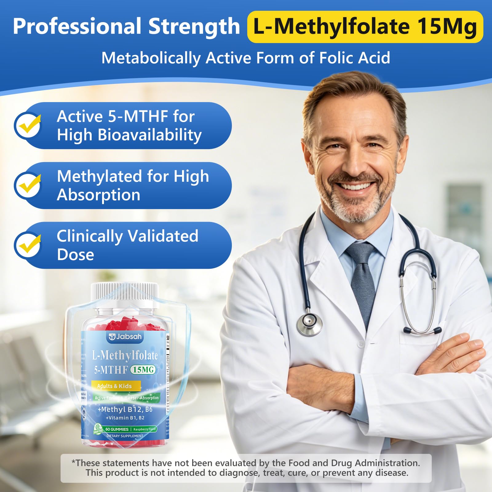 L-MethylFolate 15mg+ Methyl B12 Gummies for Kids & Adults - Active 5-MTHF with Methyl B6, B1, B2 Multivitamin, Supports MTHFR Gene, Cognition, Focus, Vegan, Raspberry Flavor, 120 Count — Amazon image 6