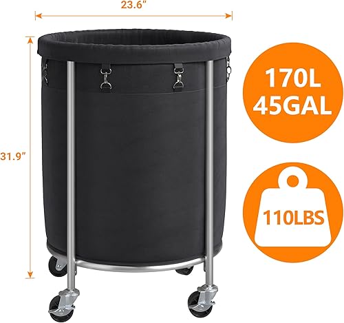 Miniatura 3 de ELYKEN Cesta de lavandería con ruedas, cesta de ropa grande de 170L con diámetro de 23.6" y bolsa interior extraíble, carro de ropa fácil de rodar