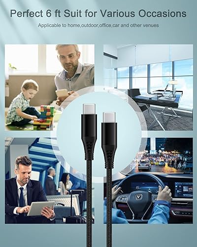 Miniatura 6 de AILKIN - Cable USB tipo C, paquete de 2 cables de alimentación trenzados de carga rápida de 6 pies, cable tipo C a C para Samsung Galaxy S23, S22,