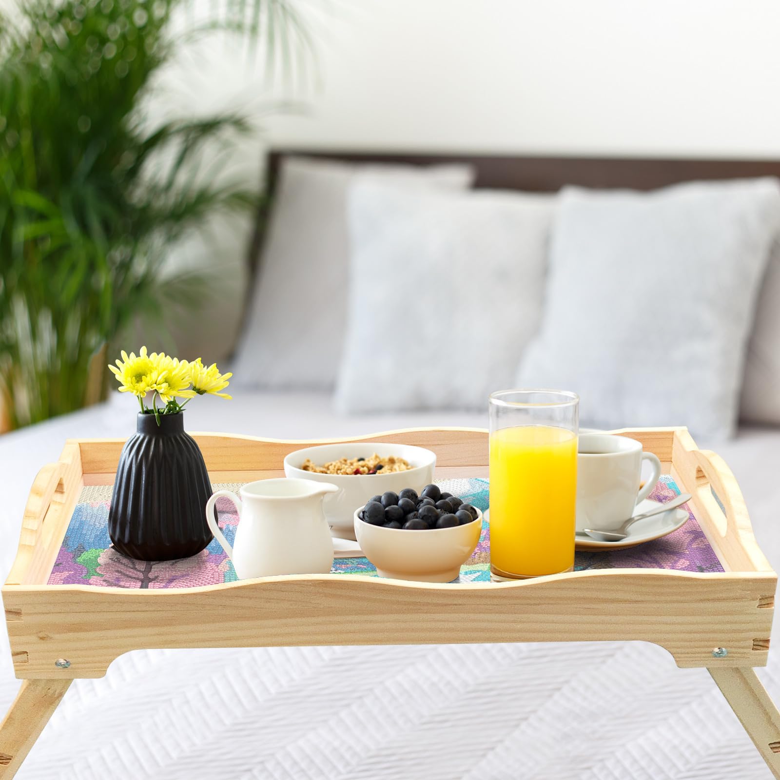 Lot de 2 plateaux de lit pliables en bois faits à la main pour le petit déjeuner, les collations et le travail – Idéal pour le canapé et le lit Design multifonction
