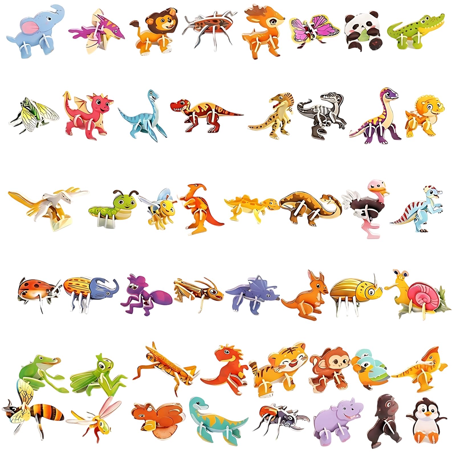 90Pcs 3D Puzzle Set, Cartoon Puzzle Set with Dinosaur Models, Animal and Marine Figures, Educational Construction for Creative Building, Three-Dimensional Dinosaur Puzzle and Animal Puzzle Collection