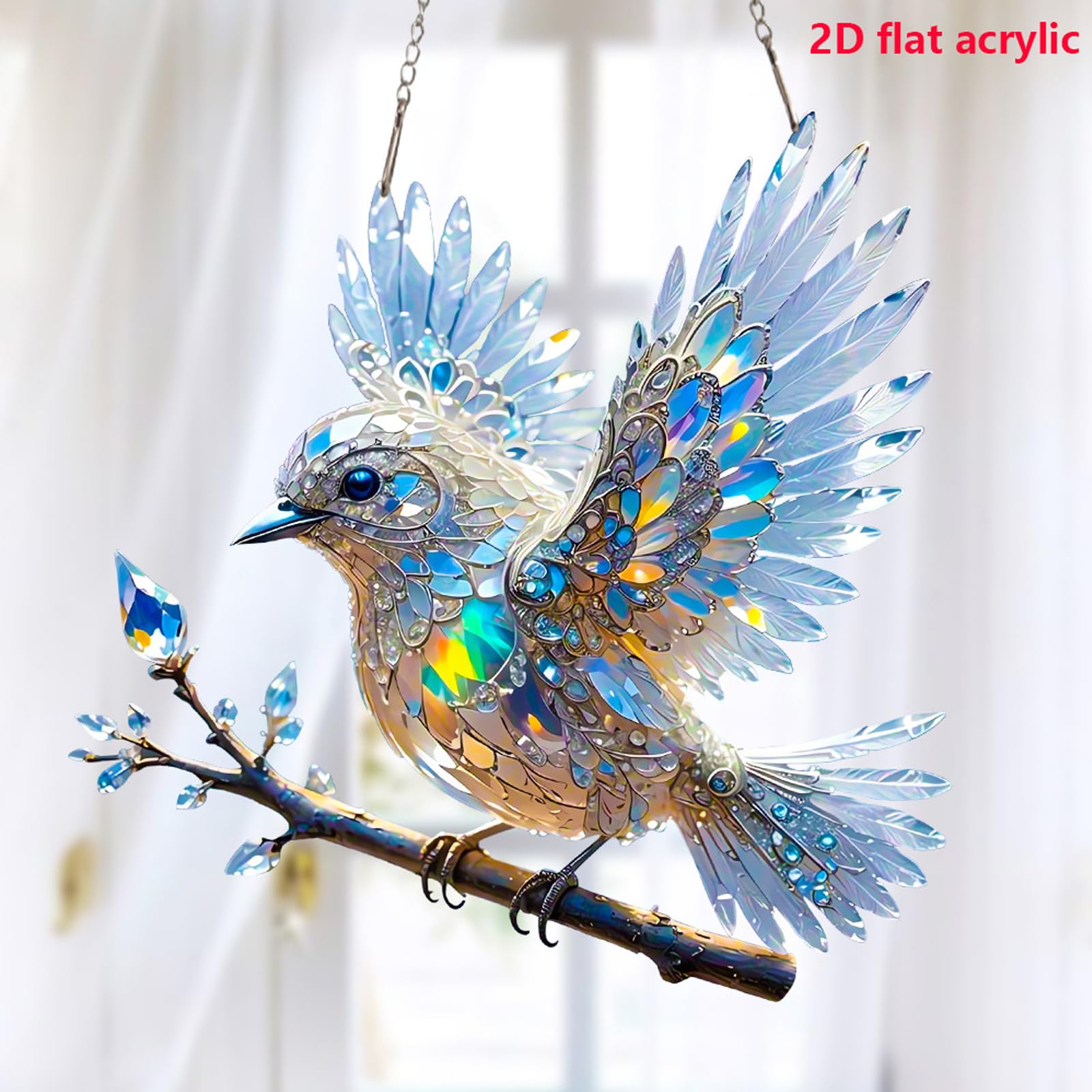 Décoration Murale Oiseau Bleu En Acrylique - Attrape-soleil 20x20 Cm, Pour Jardin Ou Intérieur - 4
