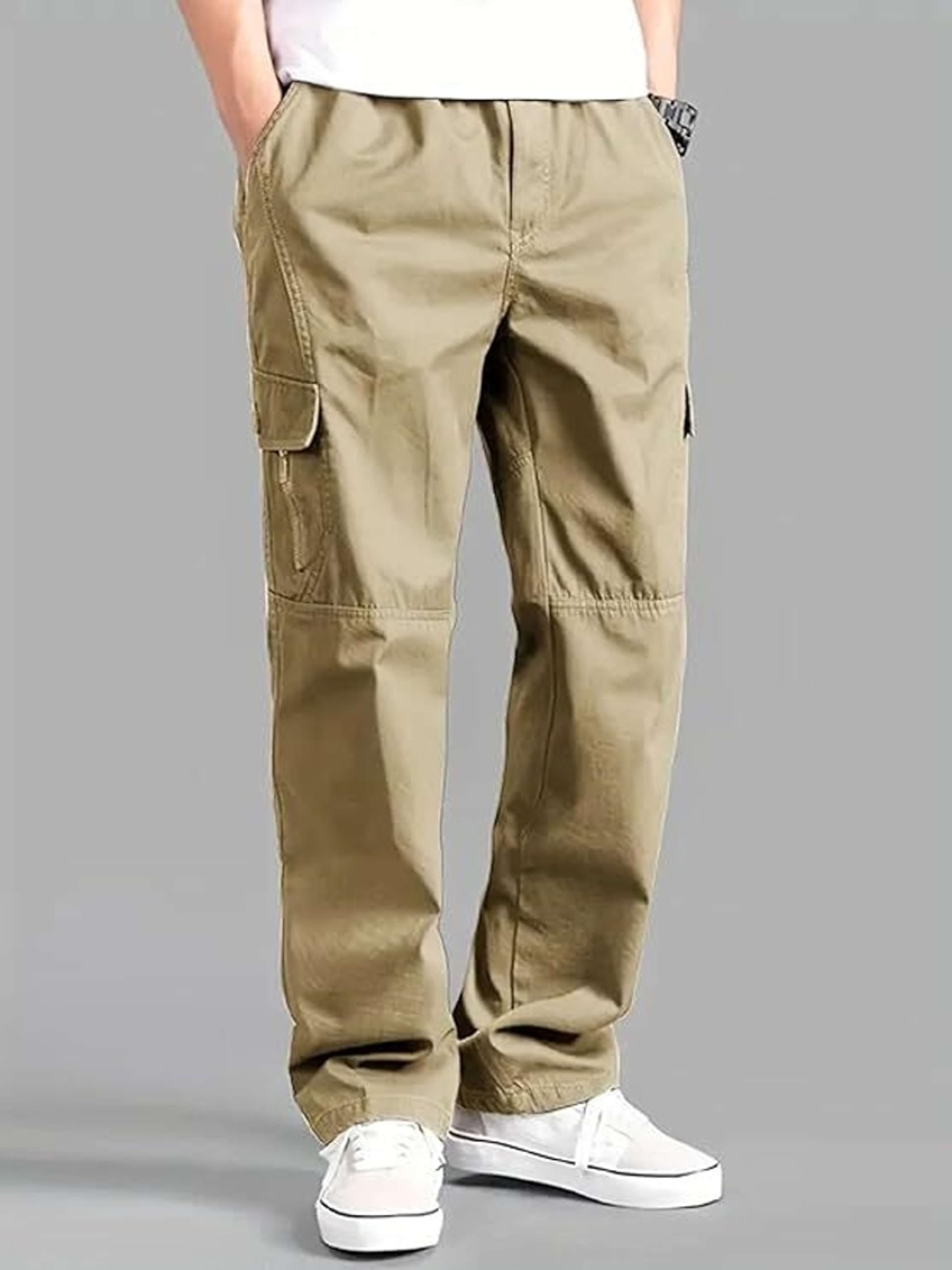 dbax Men’s Cargo Pants | Relaxed Fit Multi Pocket Cargo Trousers for Men | Casual Solid Black Utility Pants with Elastic Waist (in, Alpha, Regular)-picture-54