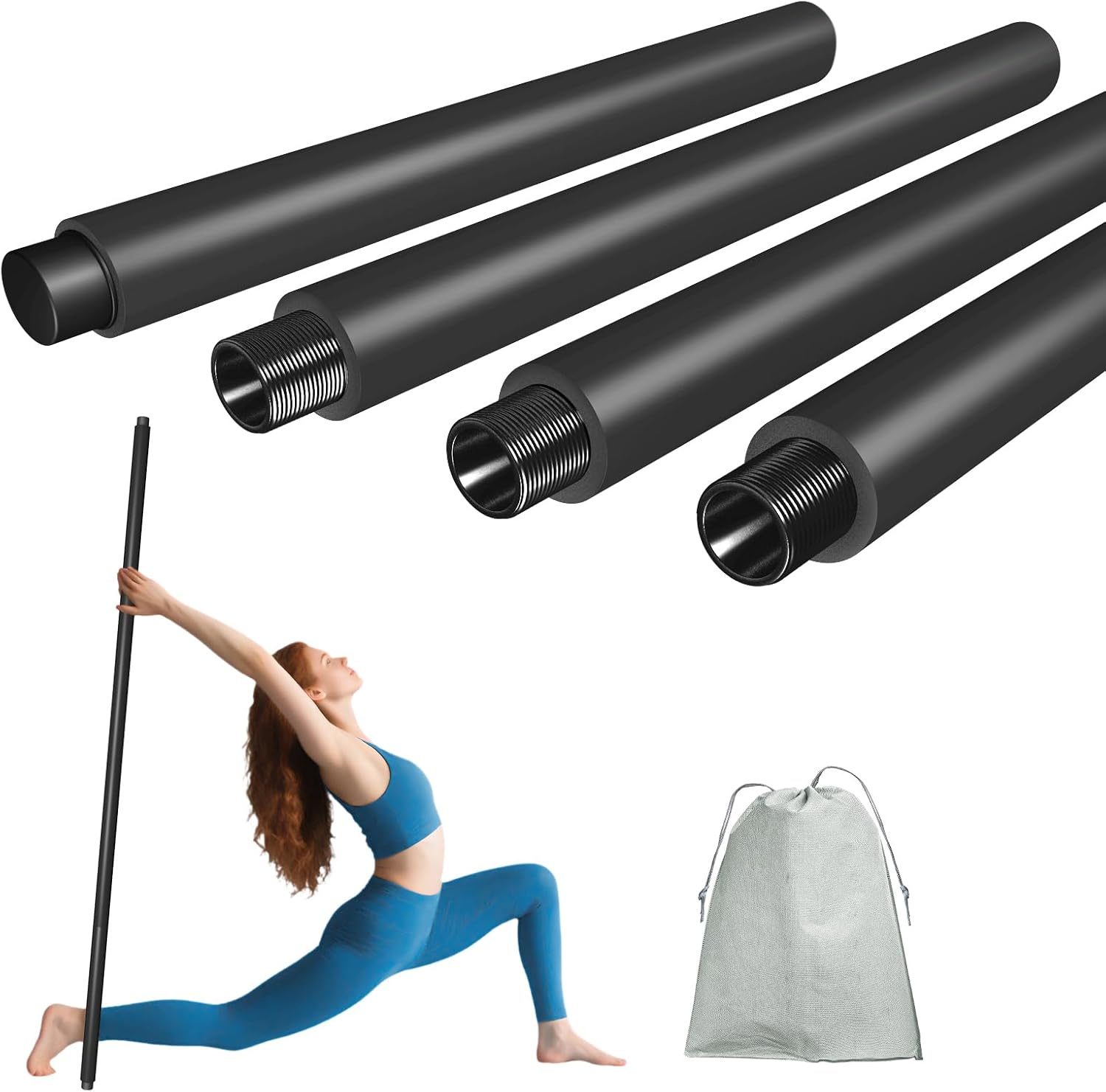 5ft Adjustable Yoga Stick 60 Inch Sturdy Steel Mobility Stick with NBR Foam, Mobility Stick Stretch Pole for Shoulder Exercise with 4 Steel Rods, Exercise Stick Balance Poles for Pilates