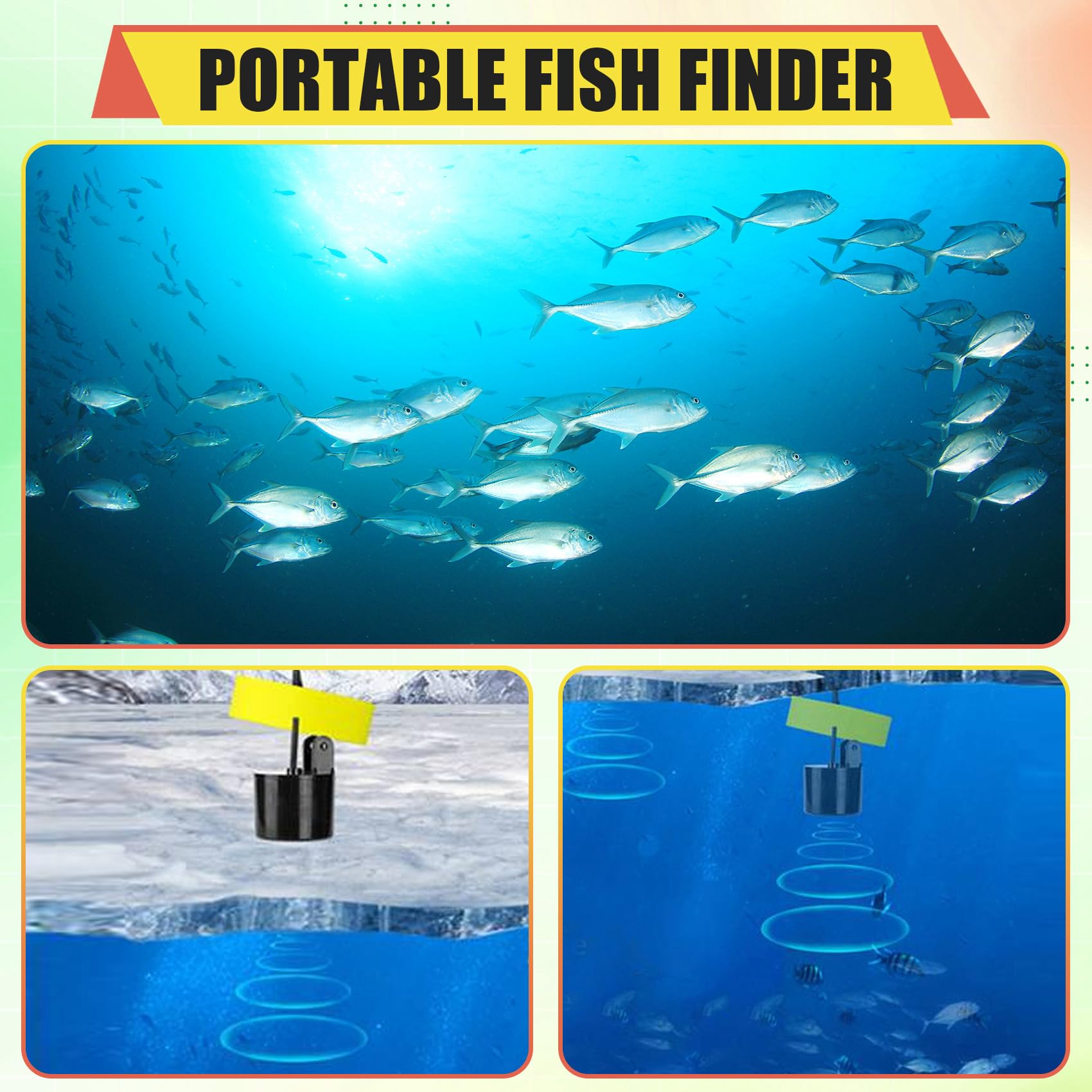 Ecoscandaglio Portatile per Pesci, Ecoscandaglio per Temperatura 'Acqua, con Trasduttore Sensore Sonar A Filo per La Pesca, Nero