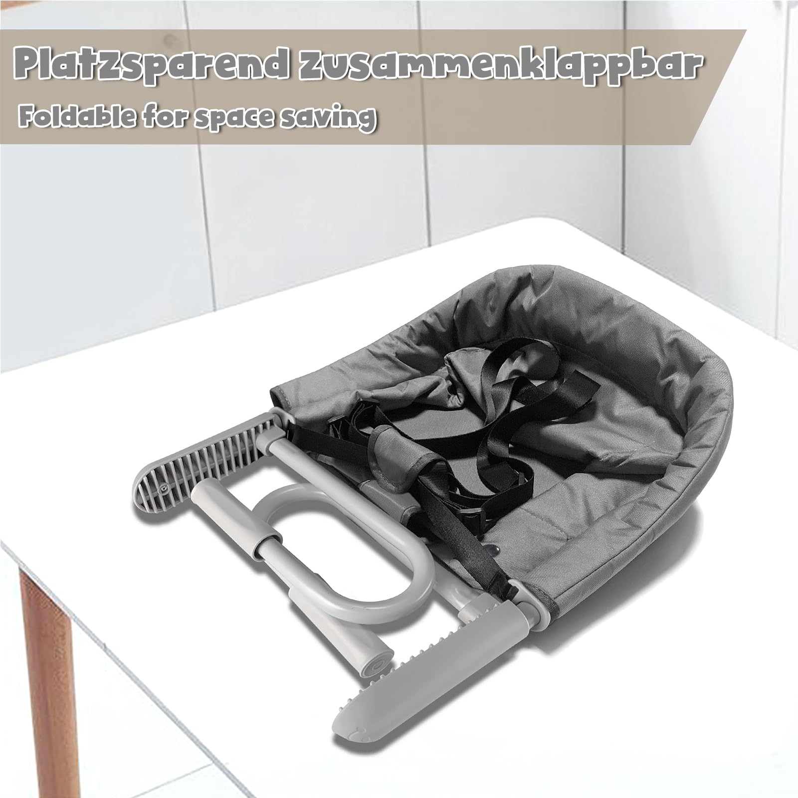 LARS360 Siège de table pour bébé - Pliable - Pour la maison et les déplacements - Convient pour les enfants de 6 à 36 mois avec un poids de moins de 15 kg - Gris