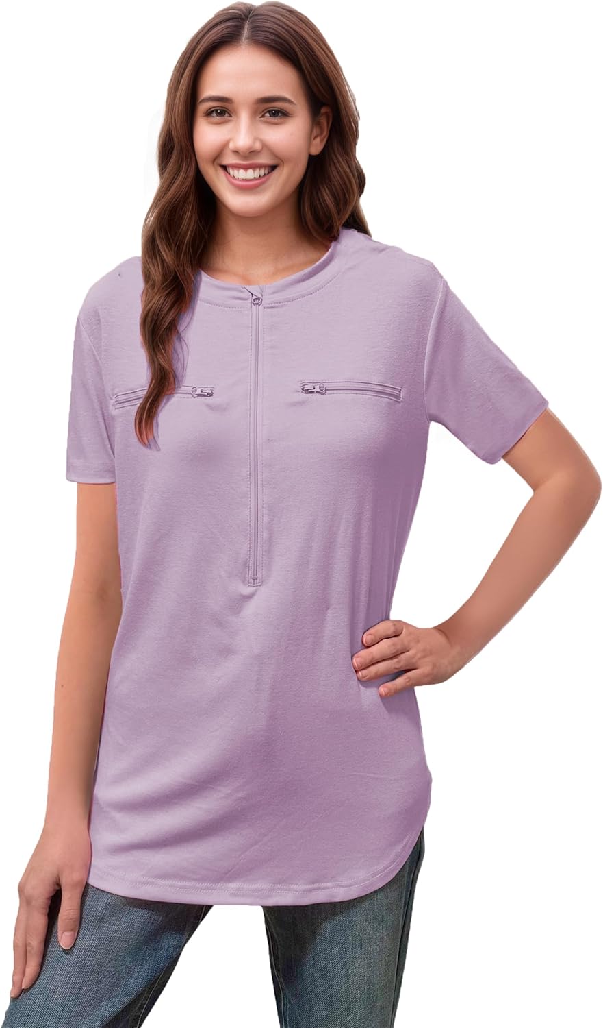 Chemo Port Shirts for Women 2 Side Snaps Short Sleeve Port Access Shirt Soft Dialysis Breast Cancer Recovery Clothing - Image 2