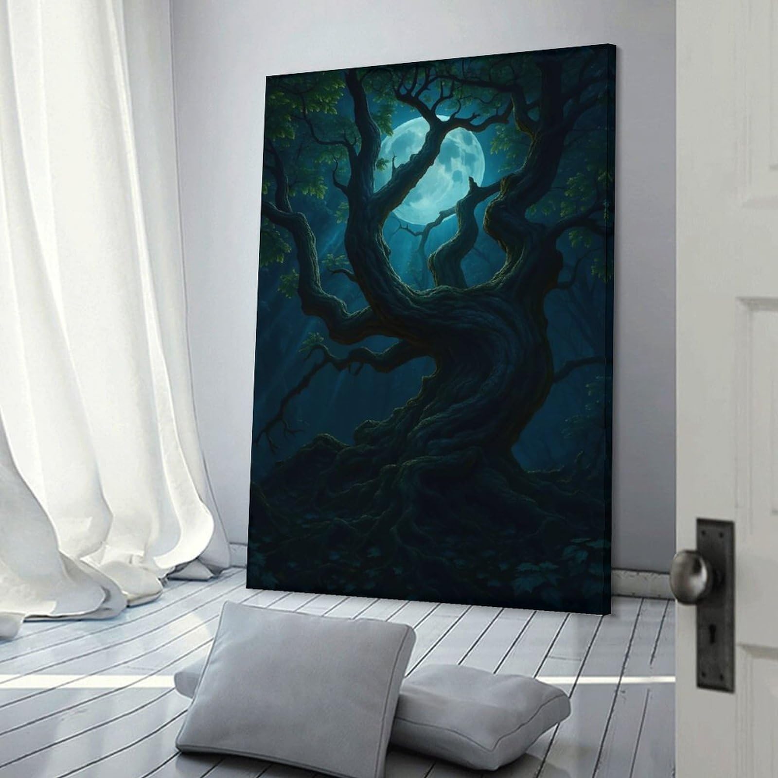 Junmoney Mystical Tree Under Moonlight Decorative Wall Artwork 24x36inch(60x90cm), for Living Room, Lounge Or Sitting Room, A Home Accent with Warm Character