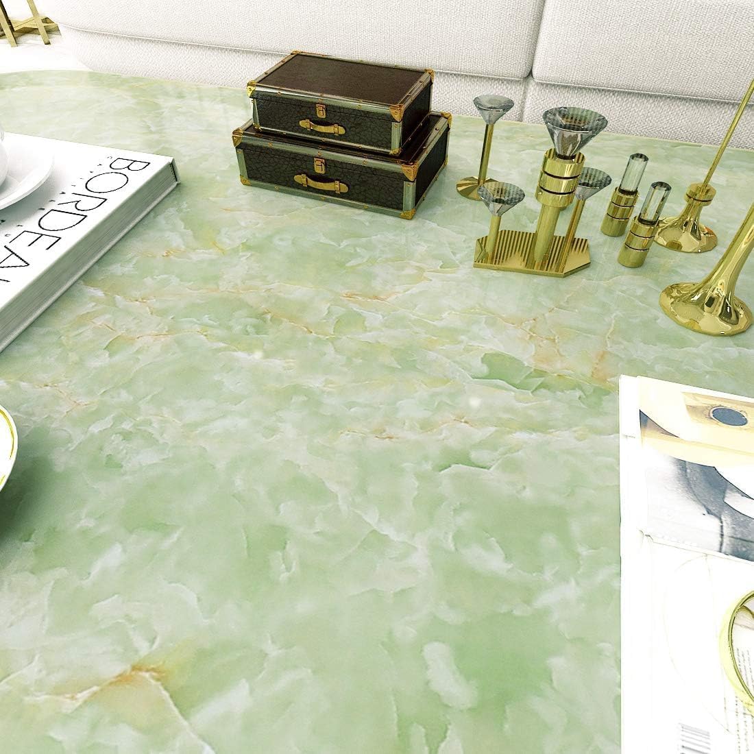 Wall Stickers DIY Wallpaper Vinyl Marble Wallpaper Peel and Stick Waterproof Wallpaper for Home Kitchen Countertop Cabinet Furniture Oil Proof Kitchen Stickers(Light Green-3 pc)