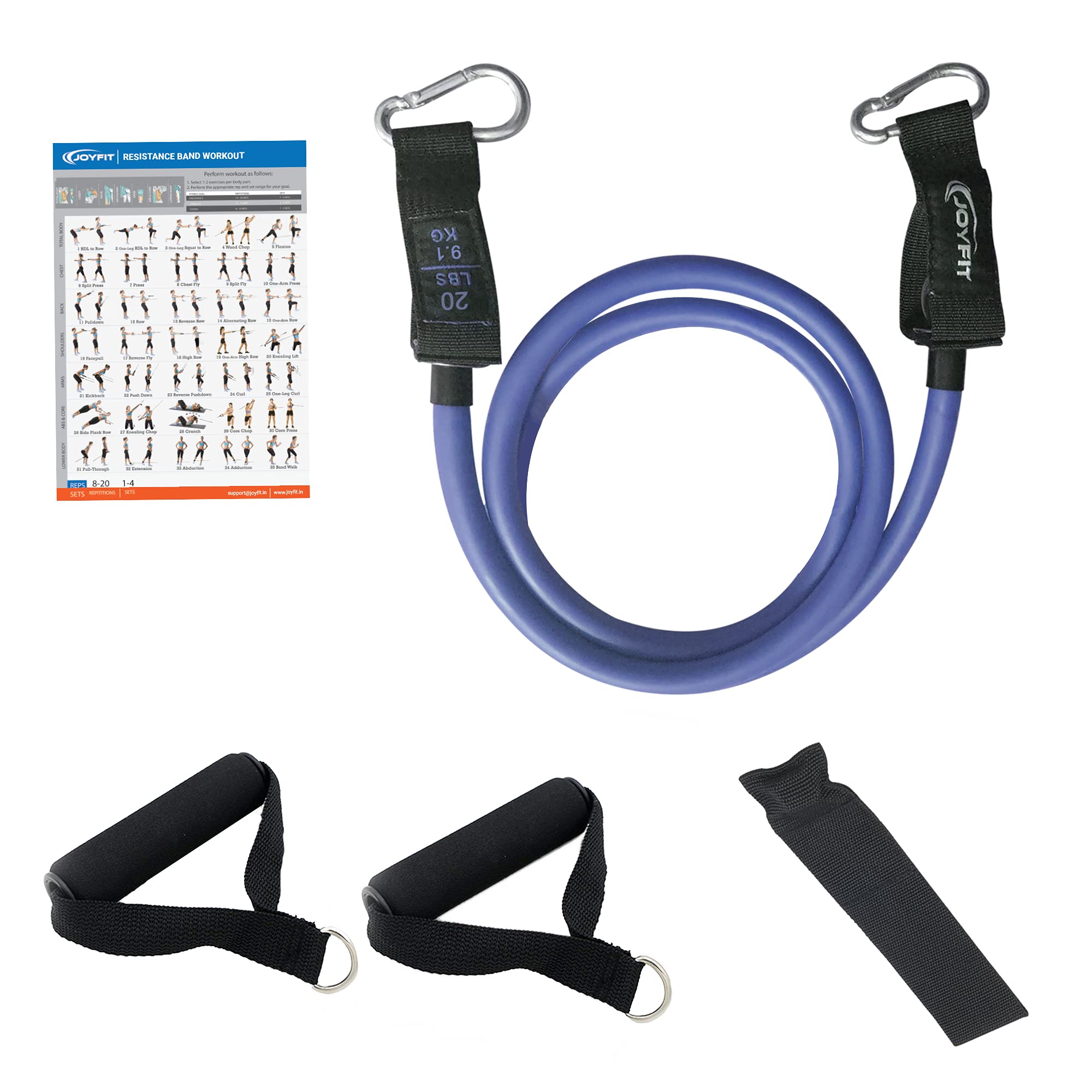 Joyfit Resistance Tube - Stackable Toning Tube Bands, Foam Handles,Door Anchor & Workout Chart Resistance Band for Home & Gym Workout, Strength Training and Workout for Men and Women[1pc] (Blue) (B0B6BCH9HG) Amazon Price History, Amazon Price Tracker