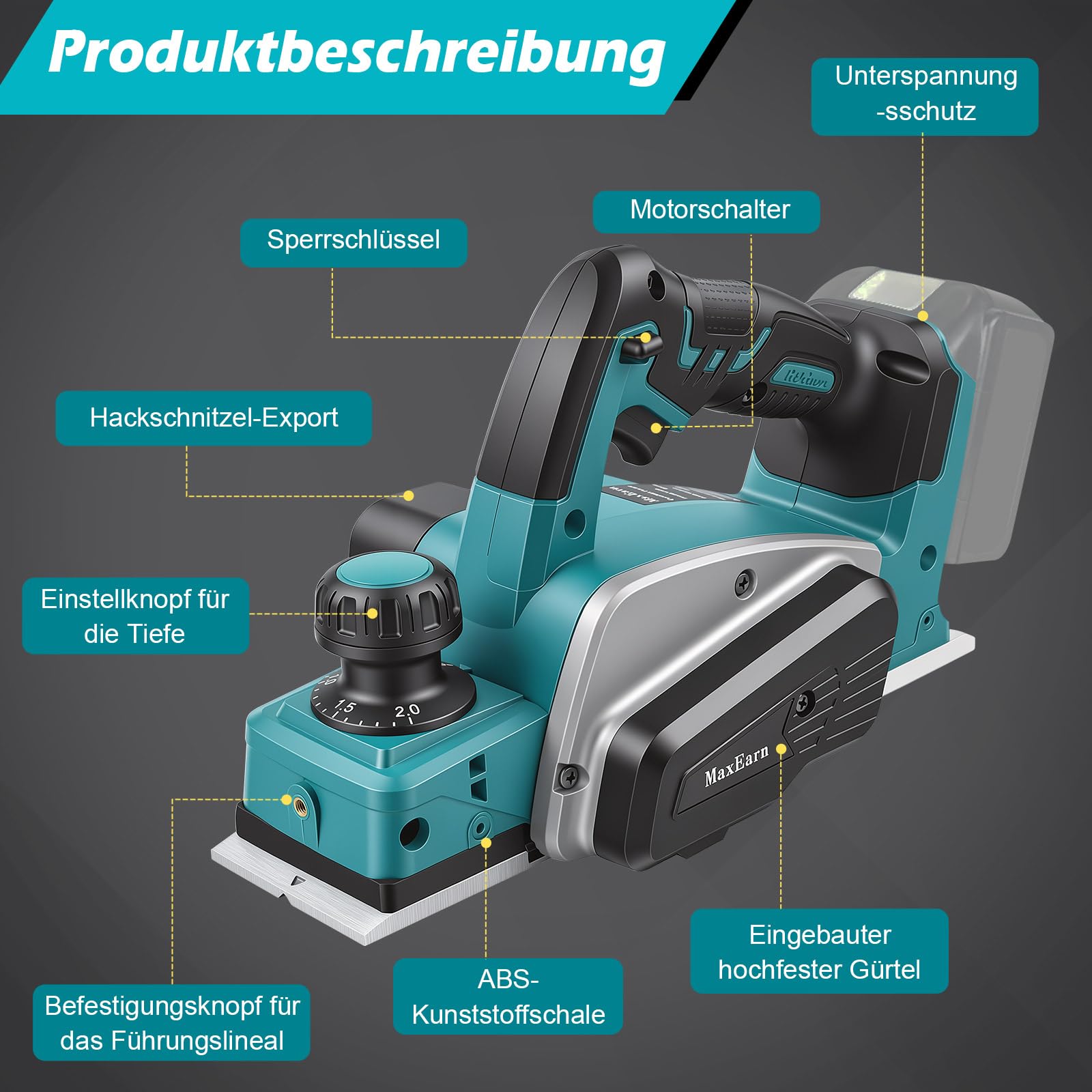 Akku-Elektrohobel 82 mm Kompatibel mit Makita 18V Akku (ohne Akku)