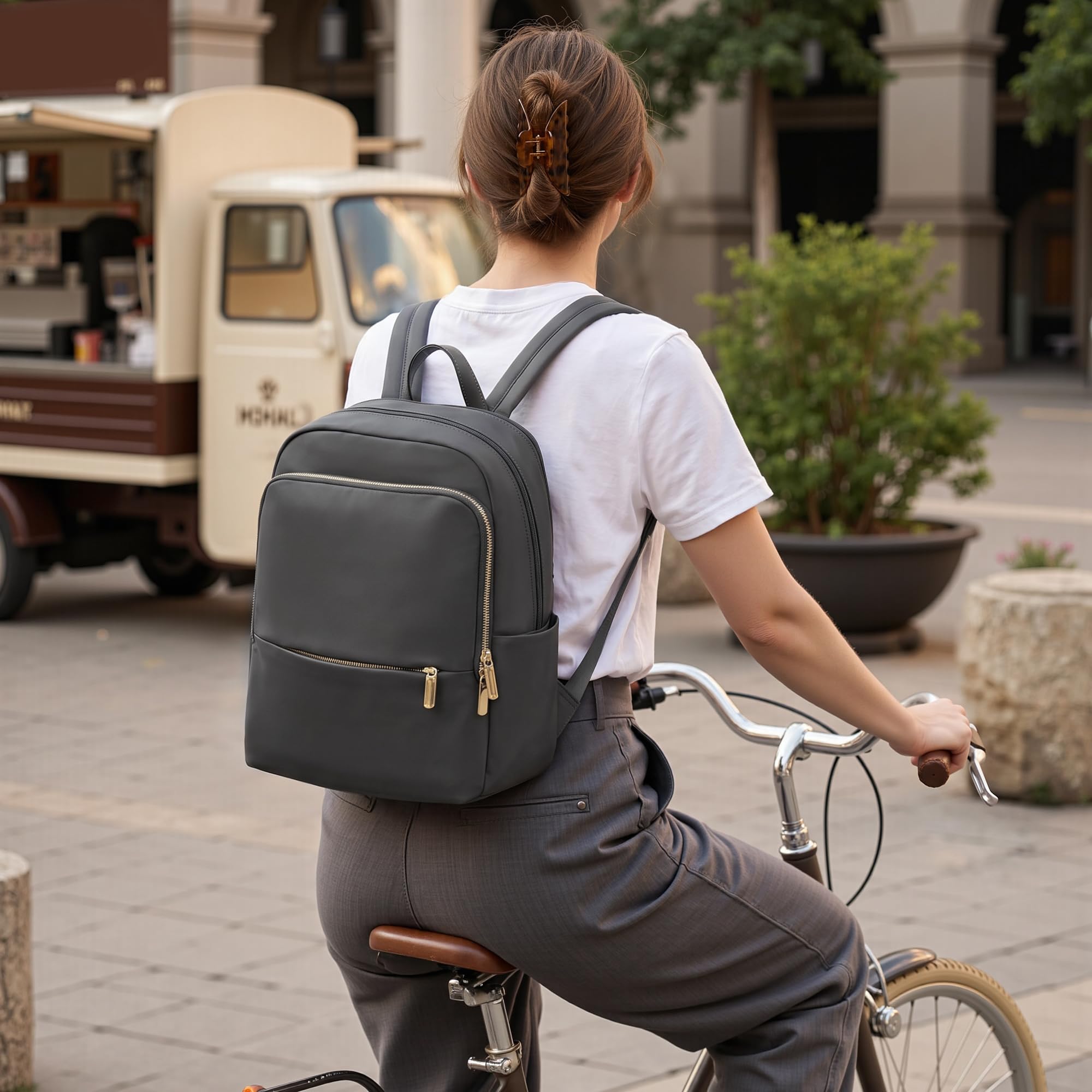 Moda Zaino Donna Casuale Lavoro Zaino Per Laptop Da 14 Pollici Quotidiano Borse A Tracolla Shopping Scuola Viaggio Nylon Impermeabile Leggero Antifurto Zaini Multitasche Grigio B