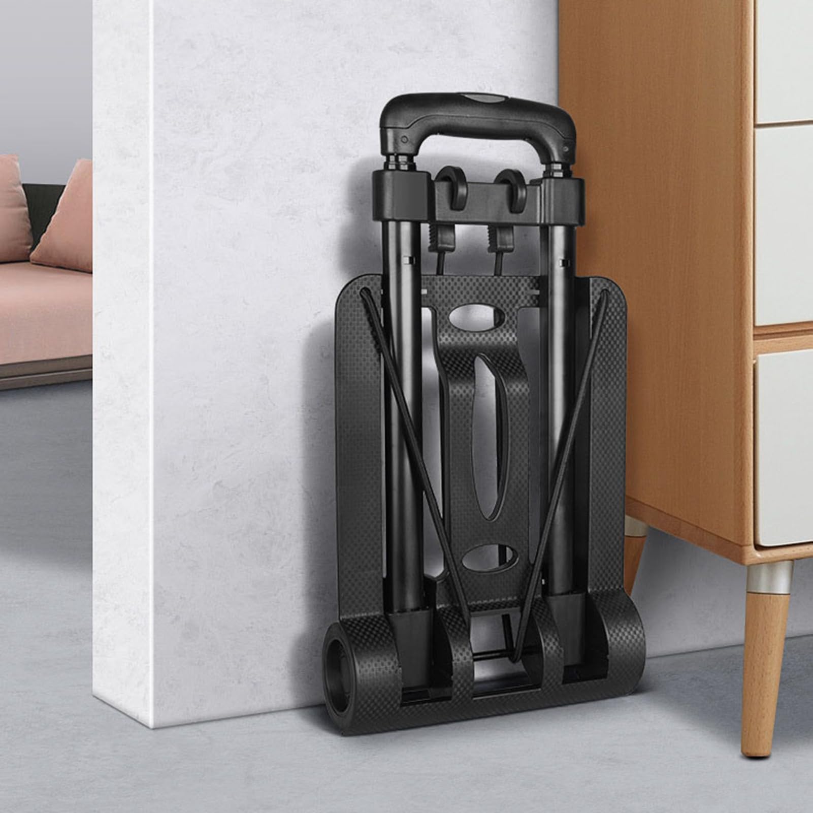POENVFPO Carretilla de Mano Plegable, Carrito de ABS y Hierro con Ruedas, Carretilla de Mano Plegable para Viajes, Compras en la Oficina, Capacidad de 110 Libras, Barra de Tracción de 35 Pulgadas,