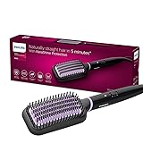 Philips Hair Straightener Brush - 5X Better Frizz Free Hair In 5min I Style with 2X More Volume | Shiny and Smooth Hair I No Scalp Burns | ThermoProtect Technology I Keratin Bristles I 2 Temperature settings | BHH880/10 Straightening Brush