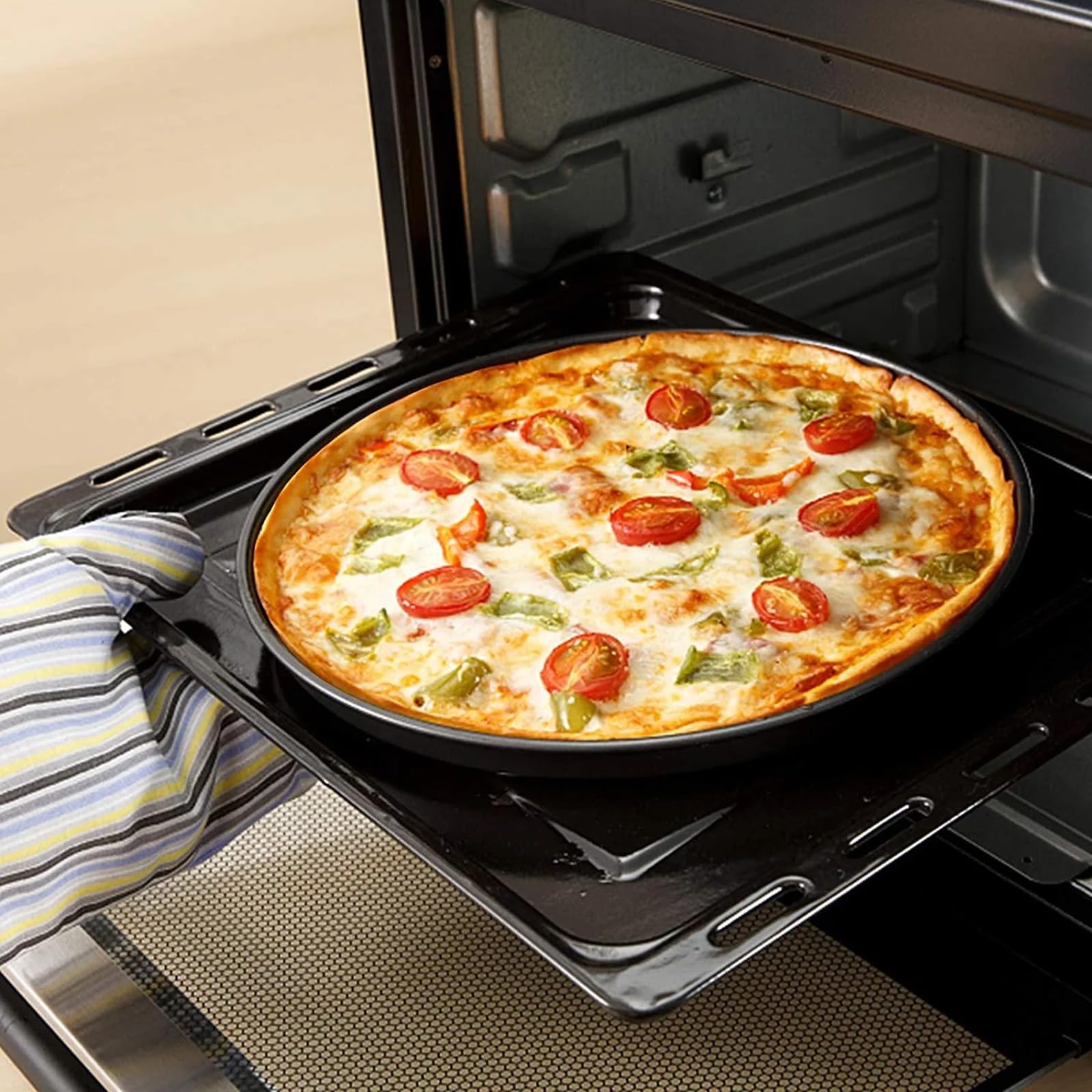 Lot de 6 plaques de cuisson à pizza rondes antiadhésives en acier inoxydable noir de 30,5 cm