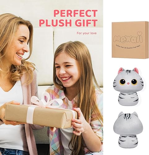 Miniatura 6 de Mewaii Peluche de hongo, bonita almohada de felpa de gato, almohada de peluche suave, animales de peluche de gato, Kawaii de 8 pulgadas, regalo de