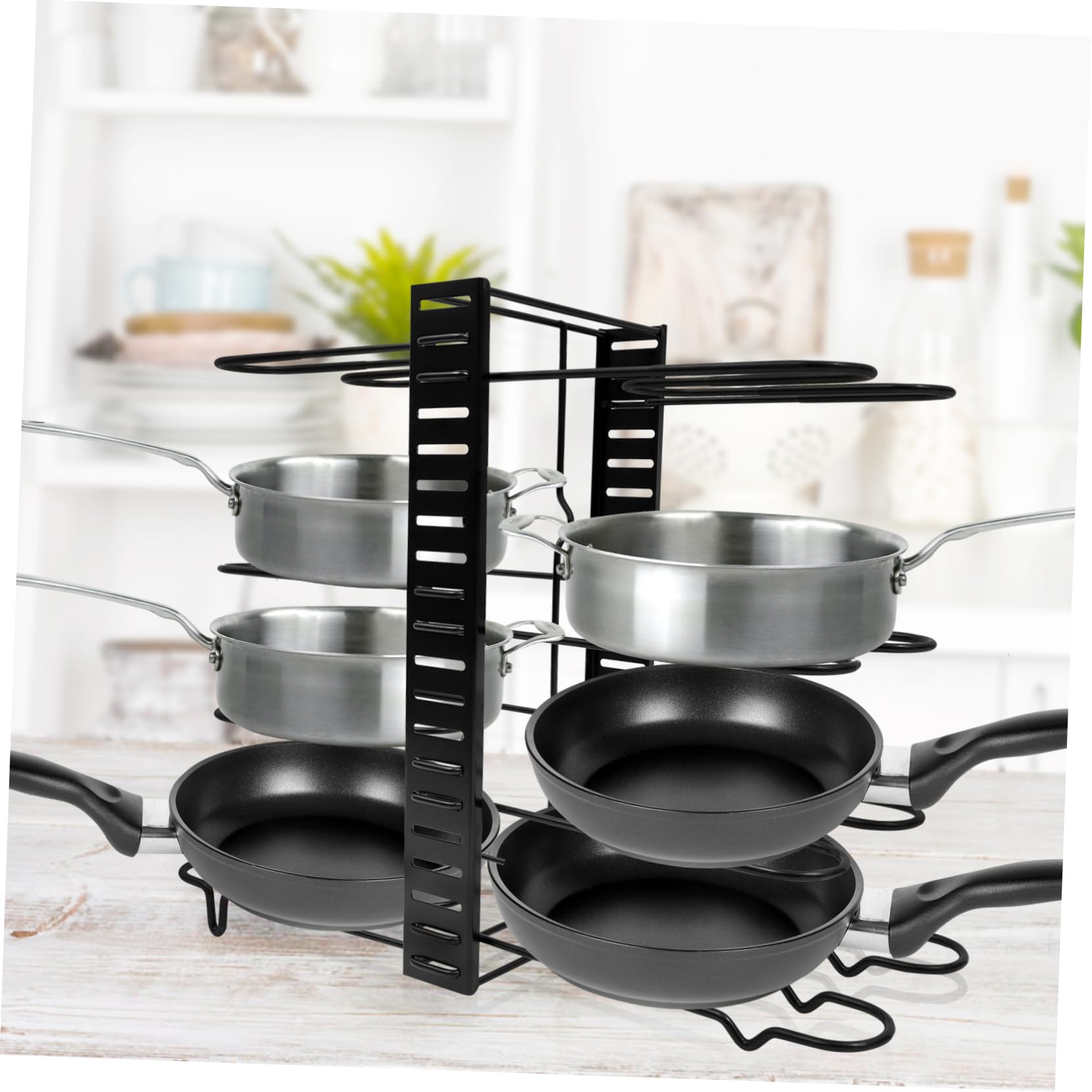 Cabilock Soporte para Tapas de Ollas y Sartenes de Hierro Negro Plegable | Montaje en Pared, Uso sobre Encimera, Ahorro de Espacio y Antideslizante, para Almacenamiento Doméstico de Cocina