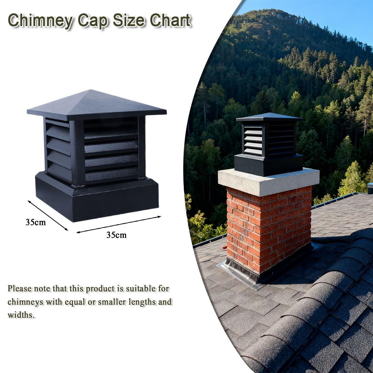 Tapa para Tubo de Chimenea de Aleación de Aluminio, Cubierta de Conductos Cuadradas de 25 30 35 cm, Sombrerete Chimenea Antilluvia para Estufas Exterior Patio Tubo(35 cm)