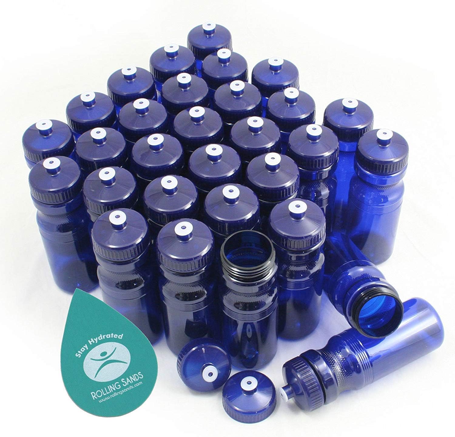 Rolling Sands BPA-Free 24 Ounce Navy Water Bottles, Bulk 30 Pack, Made in USA