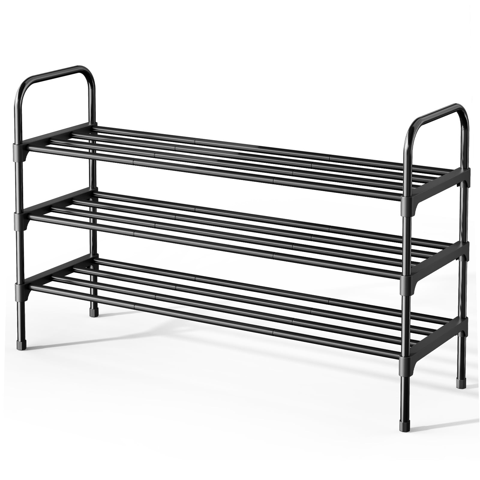 Kitsure Shoe Rack - 3-Tier Space-Saving Shoe Storage & Shoe Shelf with Handle, Easy Assembly, Sturdy Metal Shoe Rack for Closet, Entryway, Bedroom, 71.1cm-3 Tiers, Black