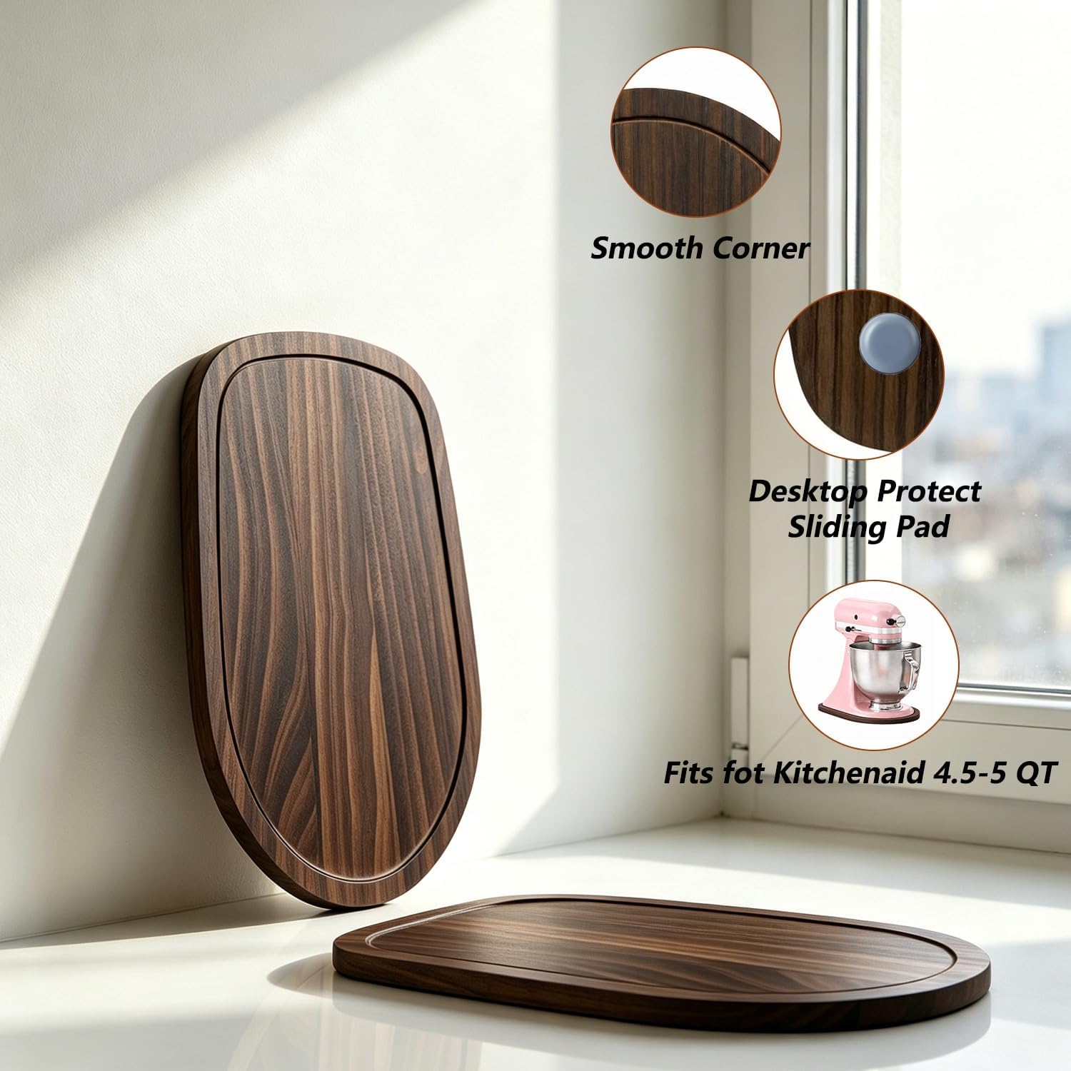 Mixer Slider Mat for Kitchenaid Stand Mixer, 4.5-5 Quart Stand Mixer Kitchen Aid Accessories and Attachments, Pine Wood Appliance Slider Mat Artisan Series for Countertop Protect