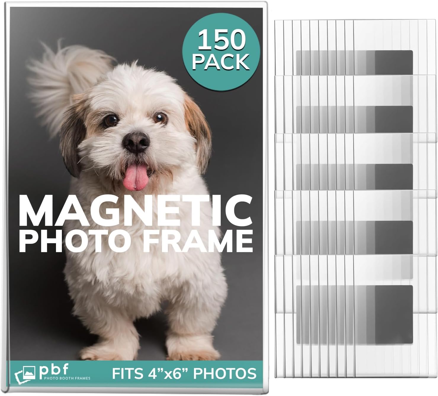 PBF 4x6 Magnetic Picture Frames for Refrigerator | Clear Acrylic Frames | Photo Holders for Fridge, Locker, Photo Board, Art Display, Sign Holder (150-Pack)