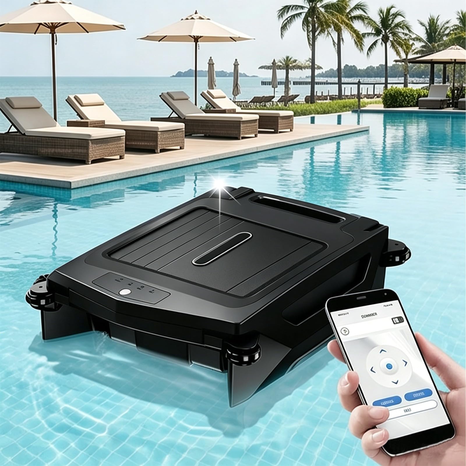 ZHIGUANYUN 2026 New Model Solar Pool Skimmer Robot, APP and Remote Control, Pool Cleaner Robot with Dual Charging Modes, Smart Obstacle Avoidance Black