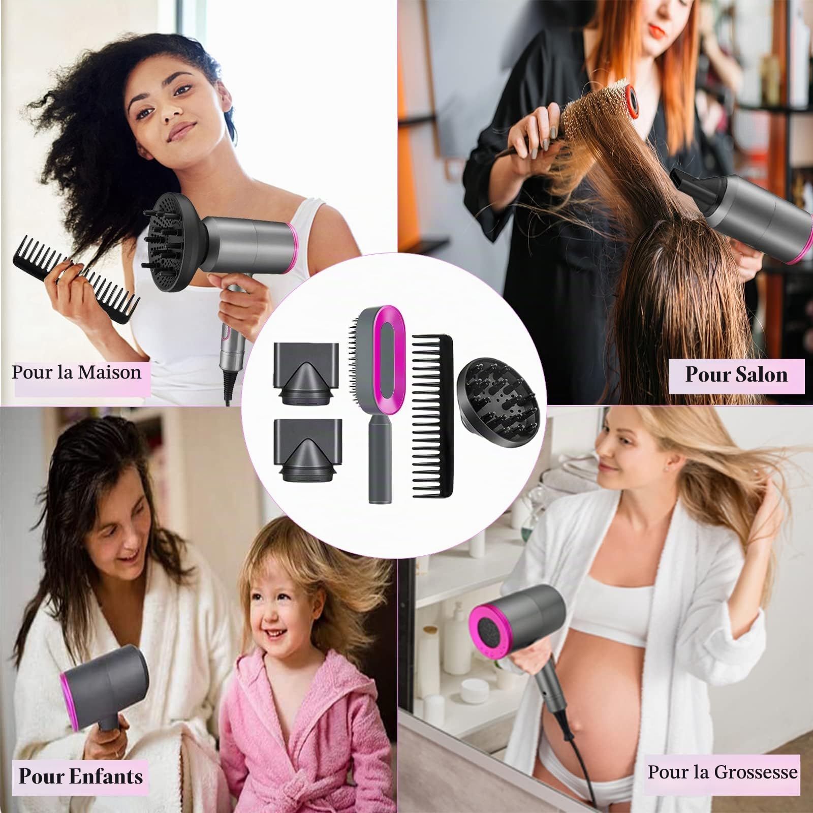 Sèche Cheveux Professionnel 1800W,Sèche-Cheveux Ionique,3Températures/2 Vitesses/Air Froid,Sechoir Cheveux avec Diffuseur, Buse,Peigne de massage, pour la famille et les salons de coiffure
