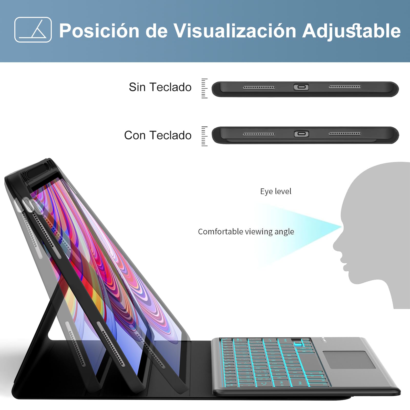FOGARI Teclado con Touchpad para Redmi Pad Pro 12.1" 2024/Poco Pad 12.1" | Funda para Redmi Pad Pro 12.1 con Español Ñ Teclado Retroiluminado Desmontable con Trackpad para Xiaomi Redmi Pad Pro, Negro