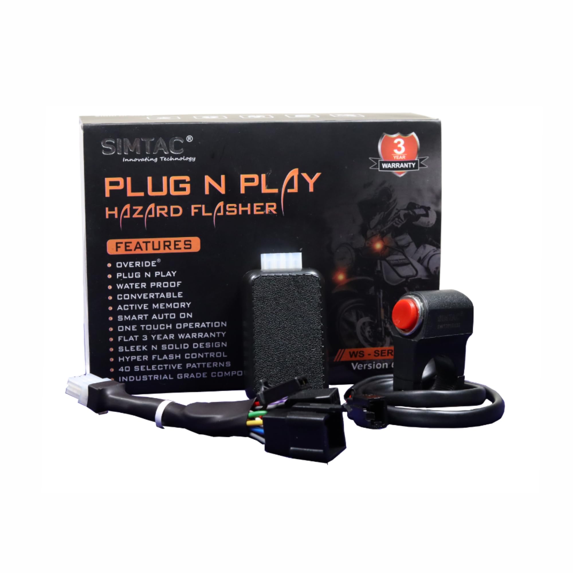 SIMTAC Version 6.0 RE Interceptor Compatible Waterproof Hazard Flasher With Switch In 40 Different Flashing Patterns With 3 Year Warranty | INCPTR-WS