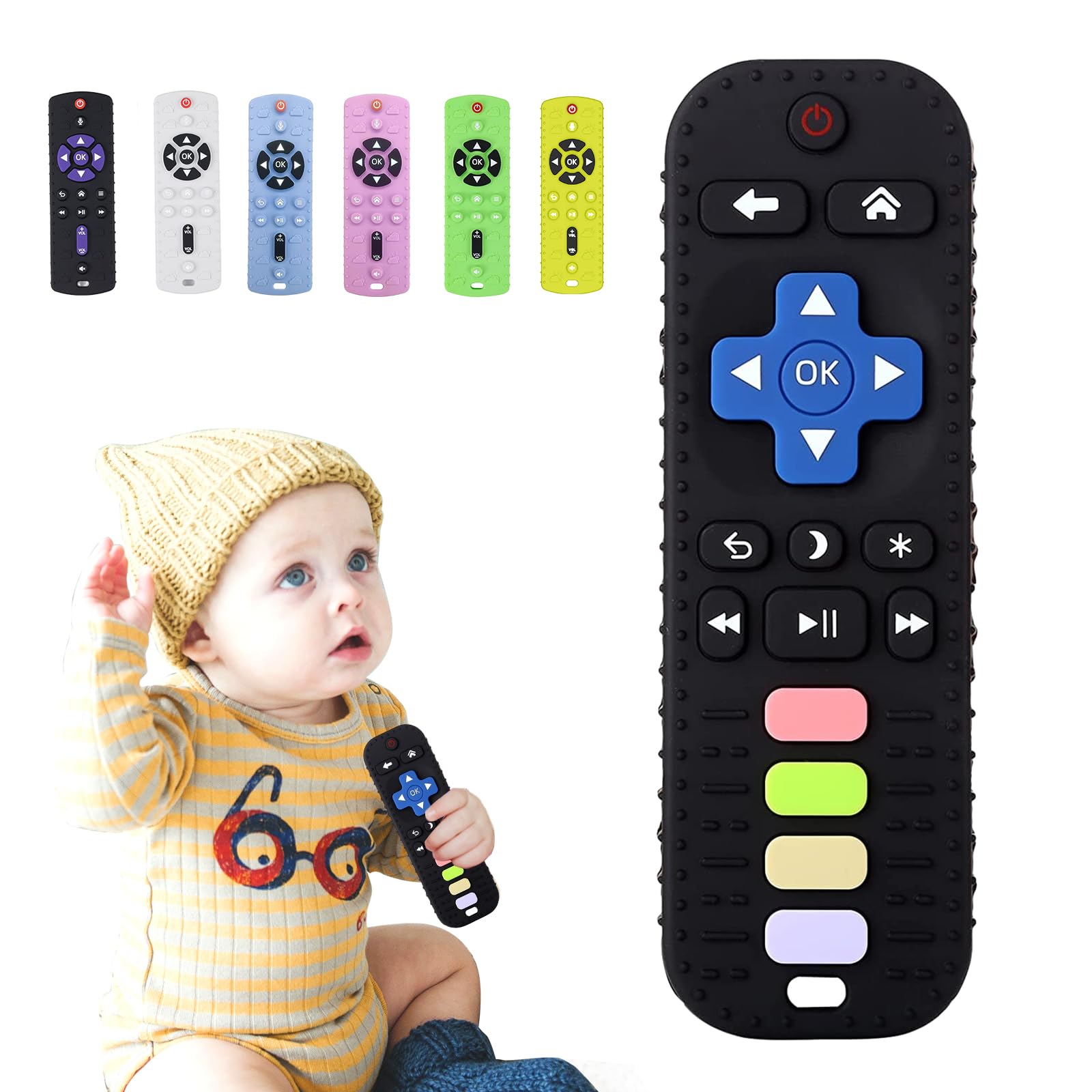 TKLake Baby Teething Toys Remote Control Shape Teethers for Babies Infant Toddlers Prevent Finger Sucking & Soothe Sore Gums, BPA Free/Freezable/Dishwasher Safe (Black)