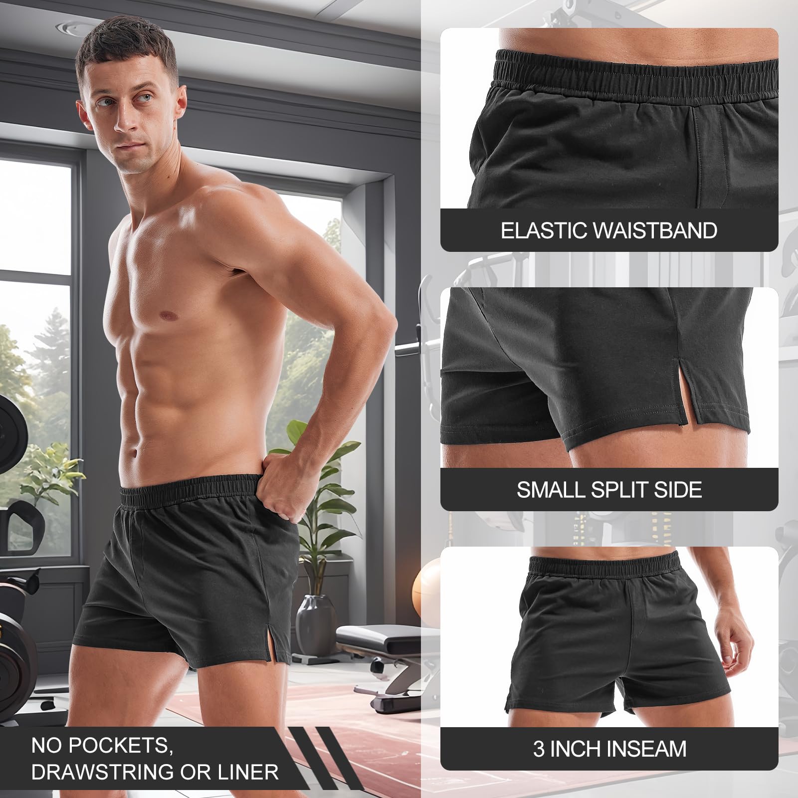 AMY COULEE Herren-Sport-Shorts, 7,6 cm, Bodybuilding, Workout-Shorts, leicht, für Laufen, Lounge, Baumwolle, Schlafhose