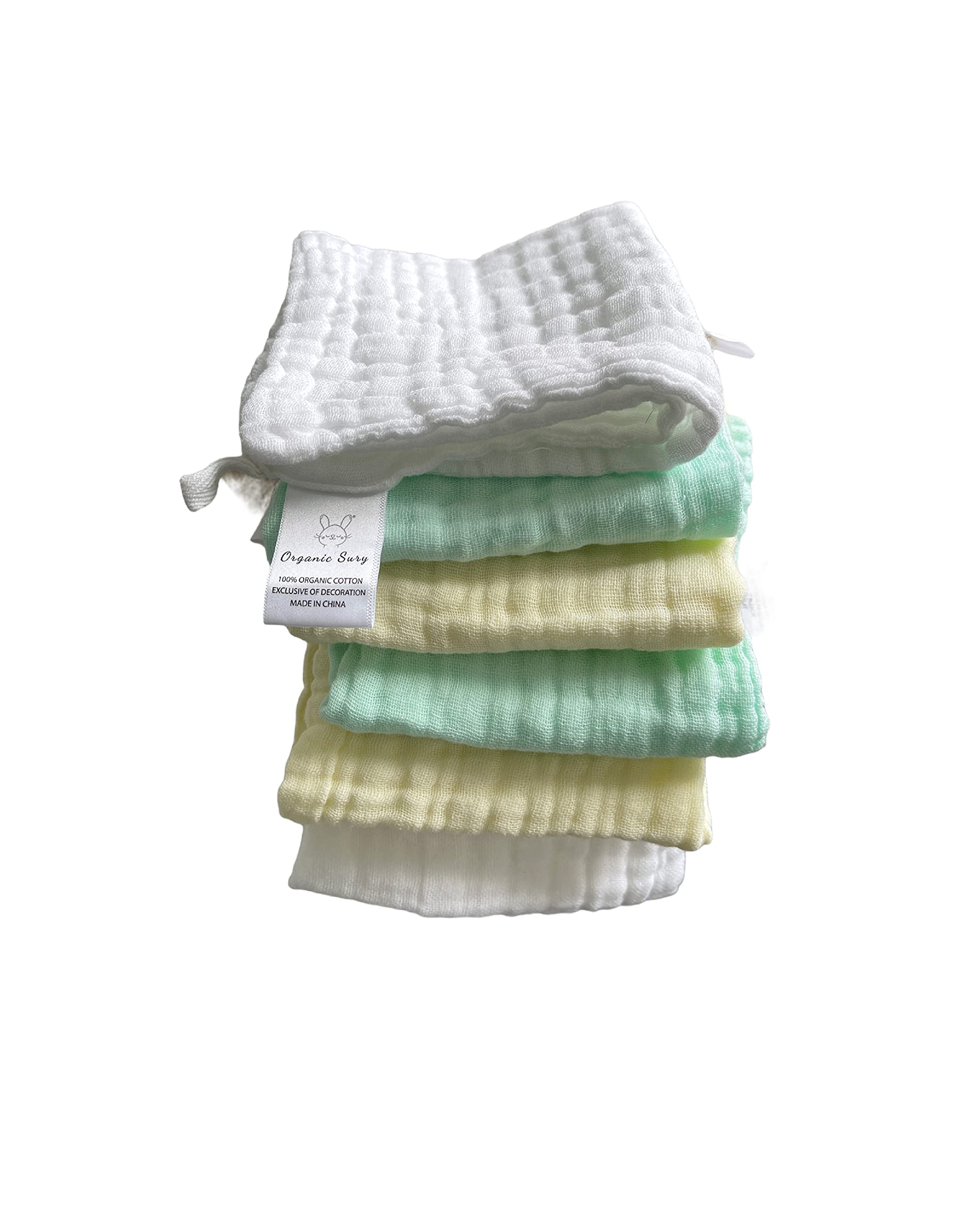 Organic Sury Mum’s Favourite Unisex 6 pair Baby Muslin square towel 25 x 25 cm in 100% Organic Cotton, Multipurpose Cloth for baby and general use with Extra Softness and Absorbent, 3 Assorted colors