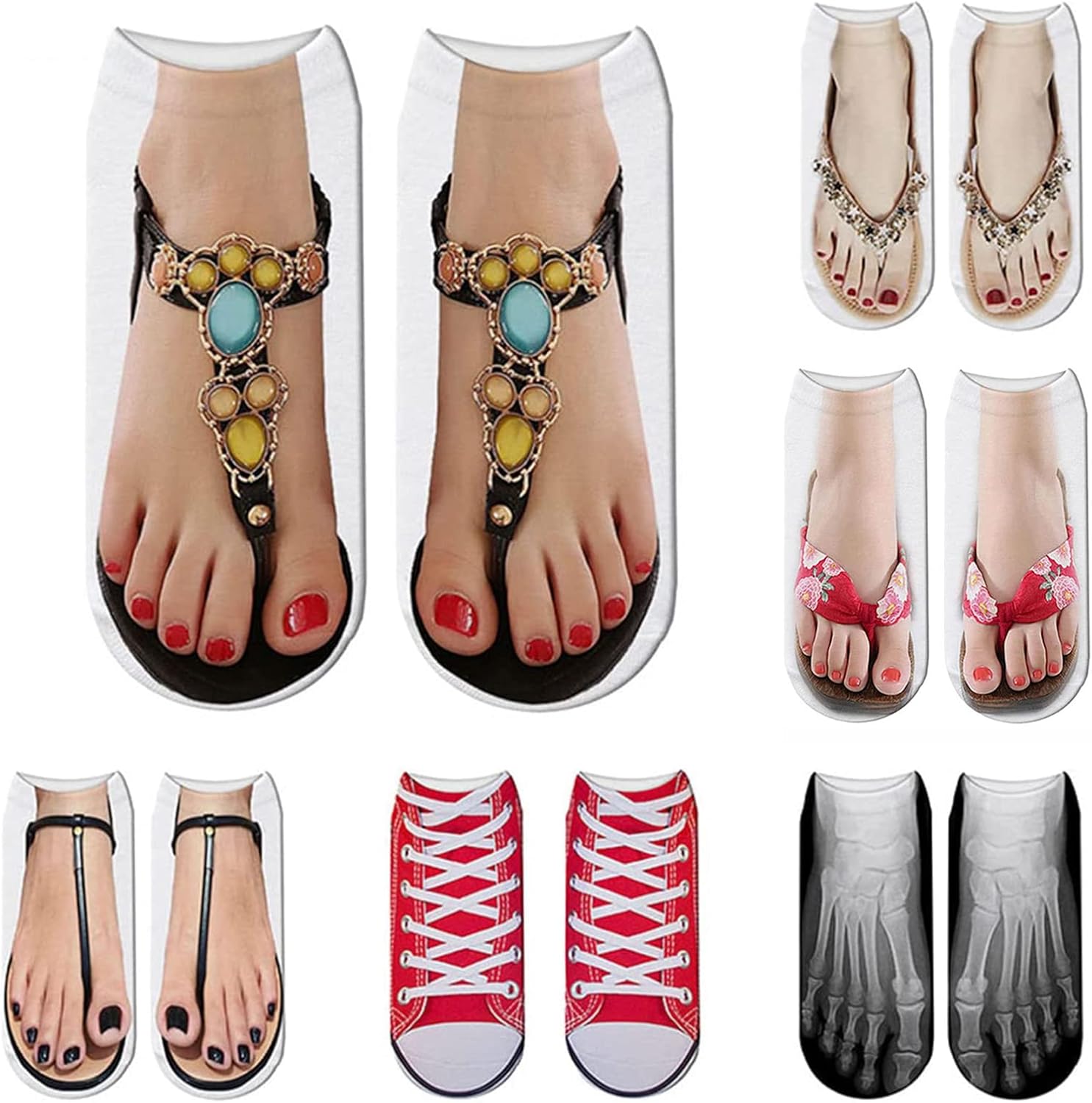 Calcetines Divertidos Mujer 3D Chanclas Verano 6 Pares