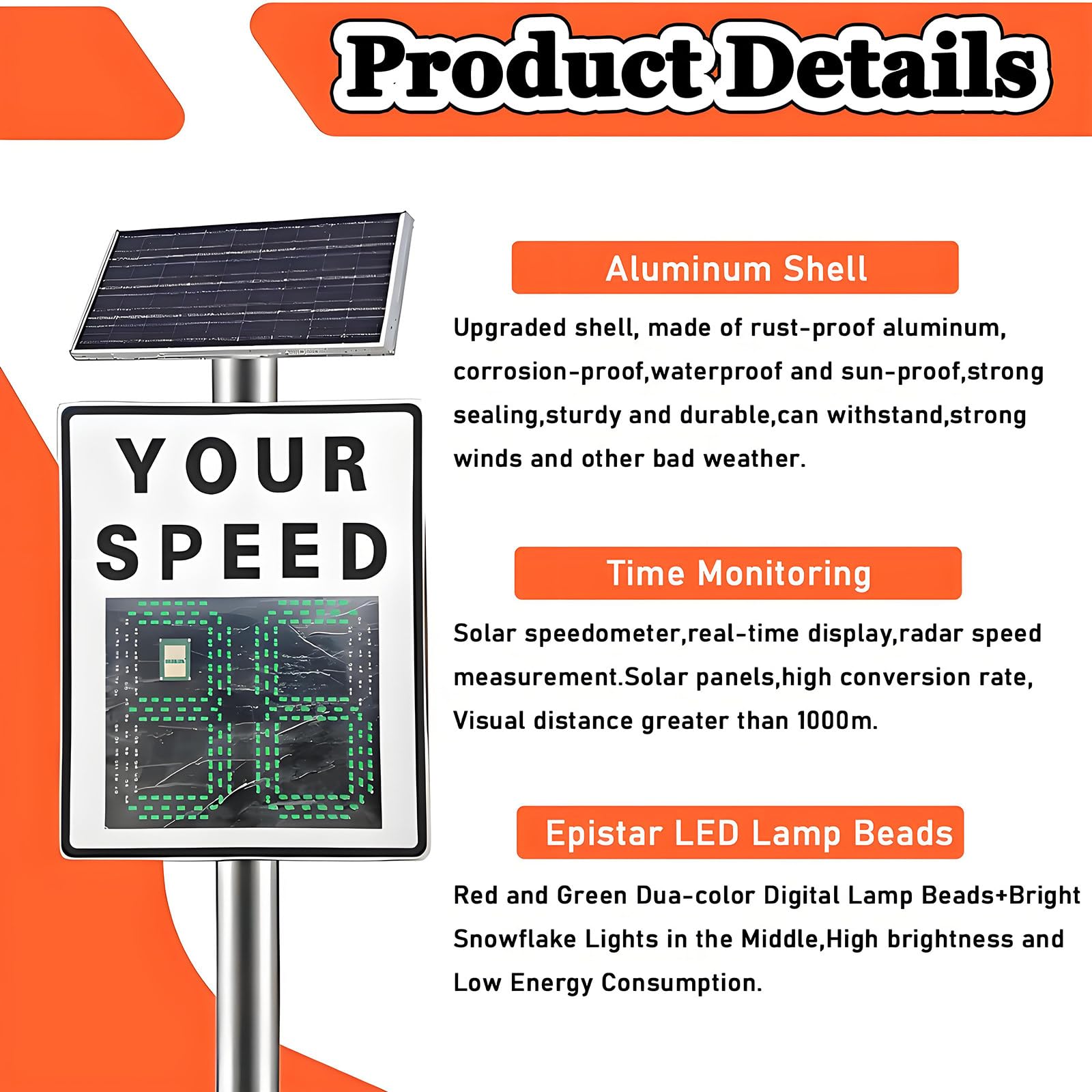 Señal de retroalimentación de velocidad de radar alimentada por energía solar con alto brillo reflectante para seguridad vial y fácil instalación