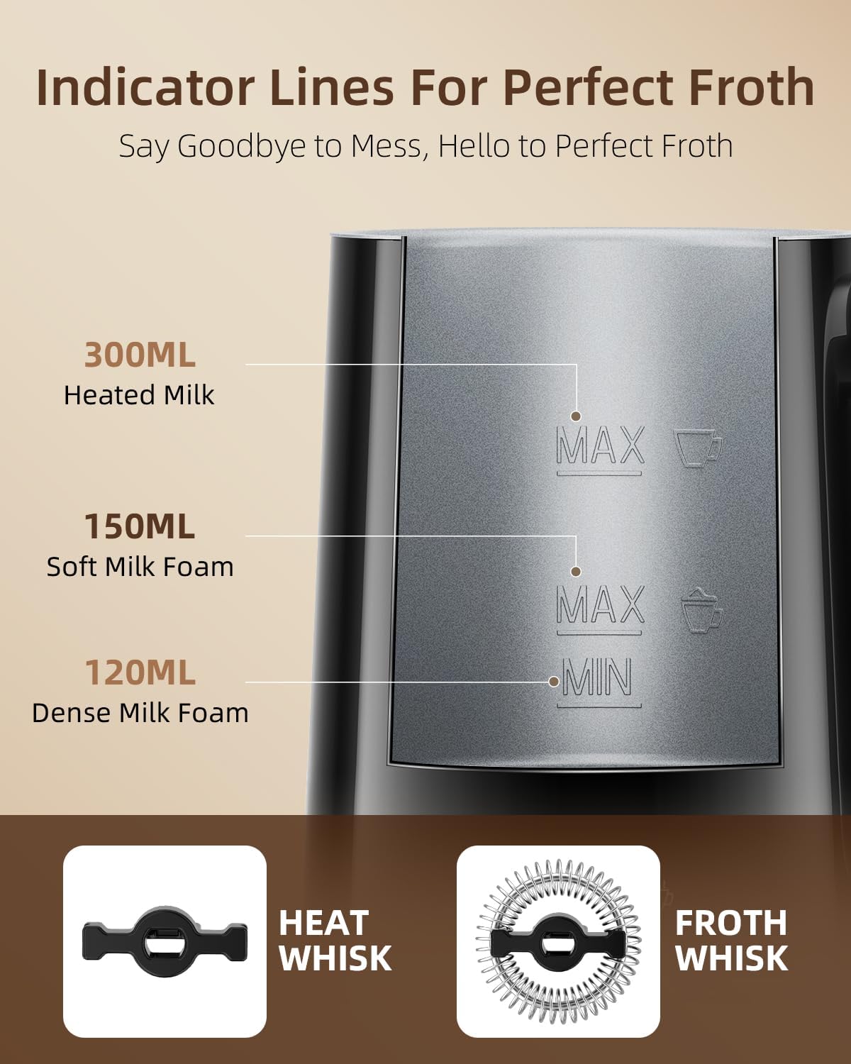 Facelle Milk Frother, 4-in-1 Electric Milk Steamer and Frother, 10oz/300ml Automatic Hot & Cold Foam Maker and Milk Warmer with Auto Shut-Off, for Latte, Cappuccino, Macchiato, Hot Chocolate - Black