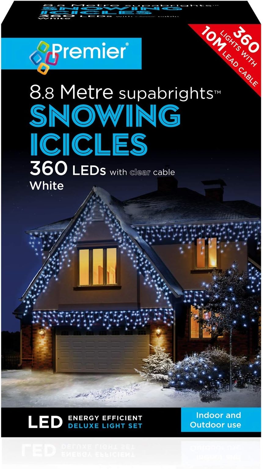 8.8m Premier 360 LED Outdoor Snowing Icicle Christmas Lights - Cool White