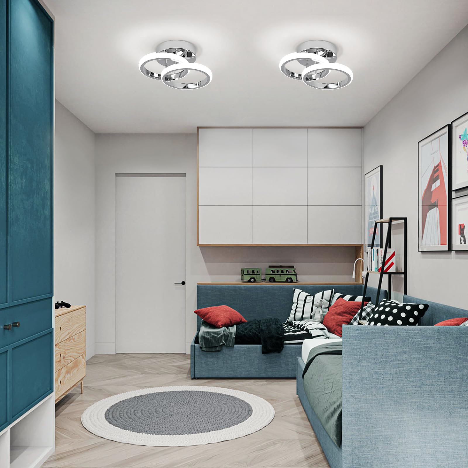 EIDISUNY LED Ceiling Light Modern 24cm Silver Round Simple Ceiling Light Fixture LED for Corridor Kitchen Stairs Hallway Study Room Bedroom Living Room - Image 3